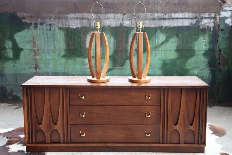 Mid Century Bentwood and Brass Table Lamps - a Pair - 5