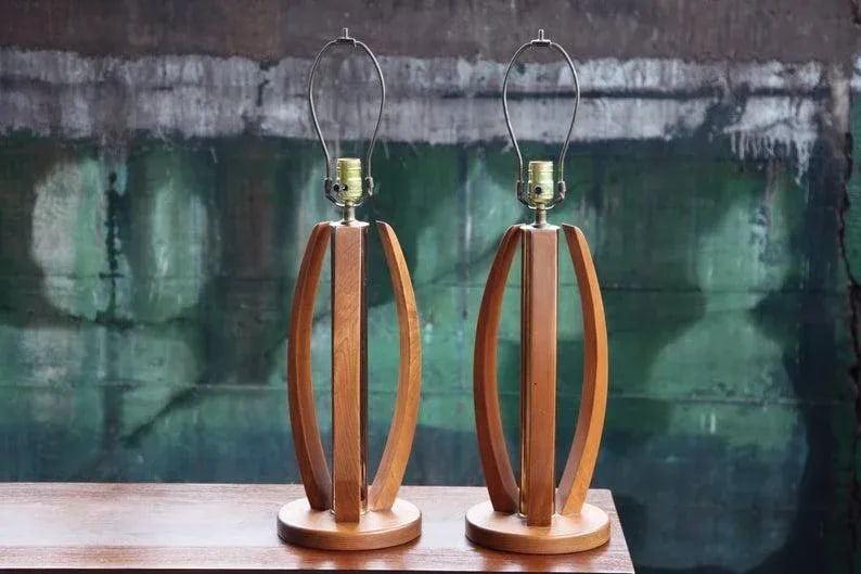 Mid Century Bentwood and Brass Table Lamps - a Pair - 9