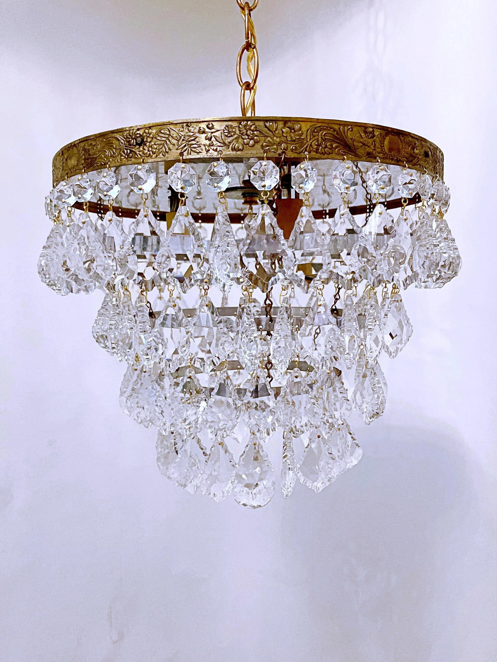 Vintage 1950s Italian Brass Upside Down Layered Cake Chandelier - 2