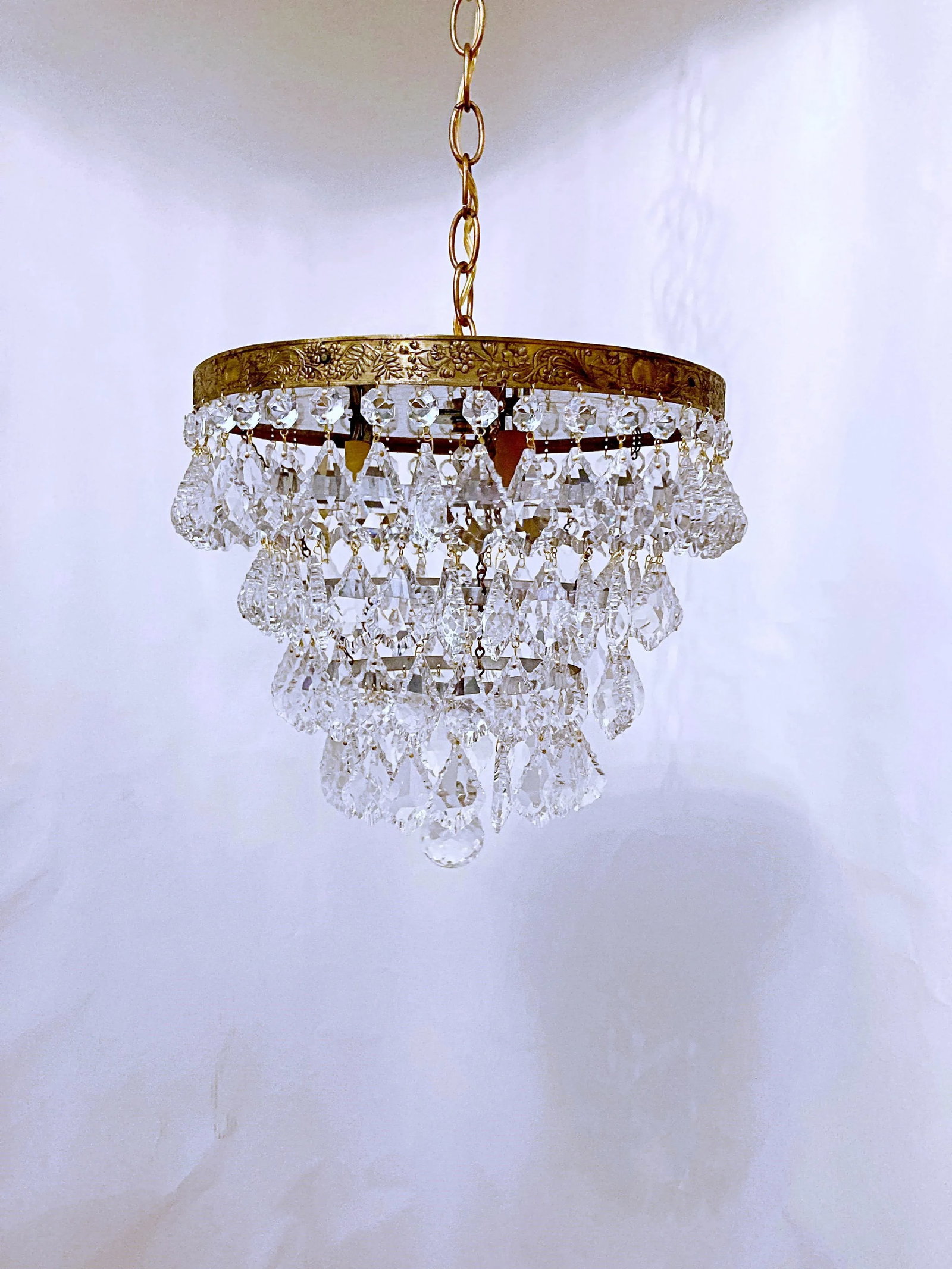 Vintage 1950s Italian Brass Upside Down Layered Cake Chandelier - 7