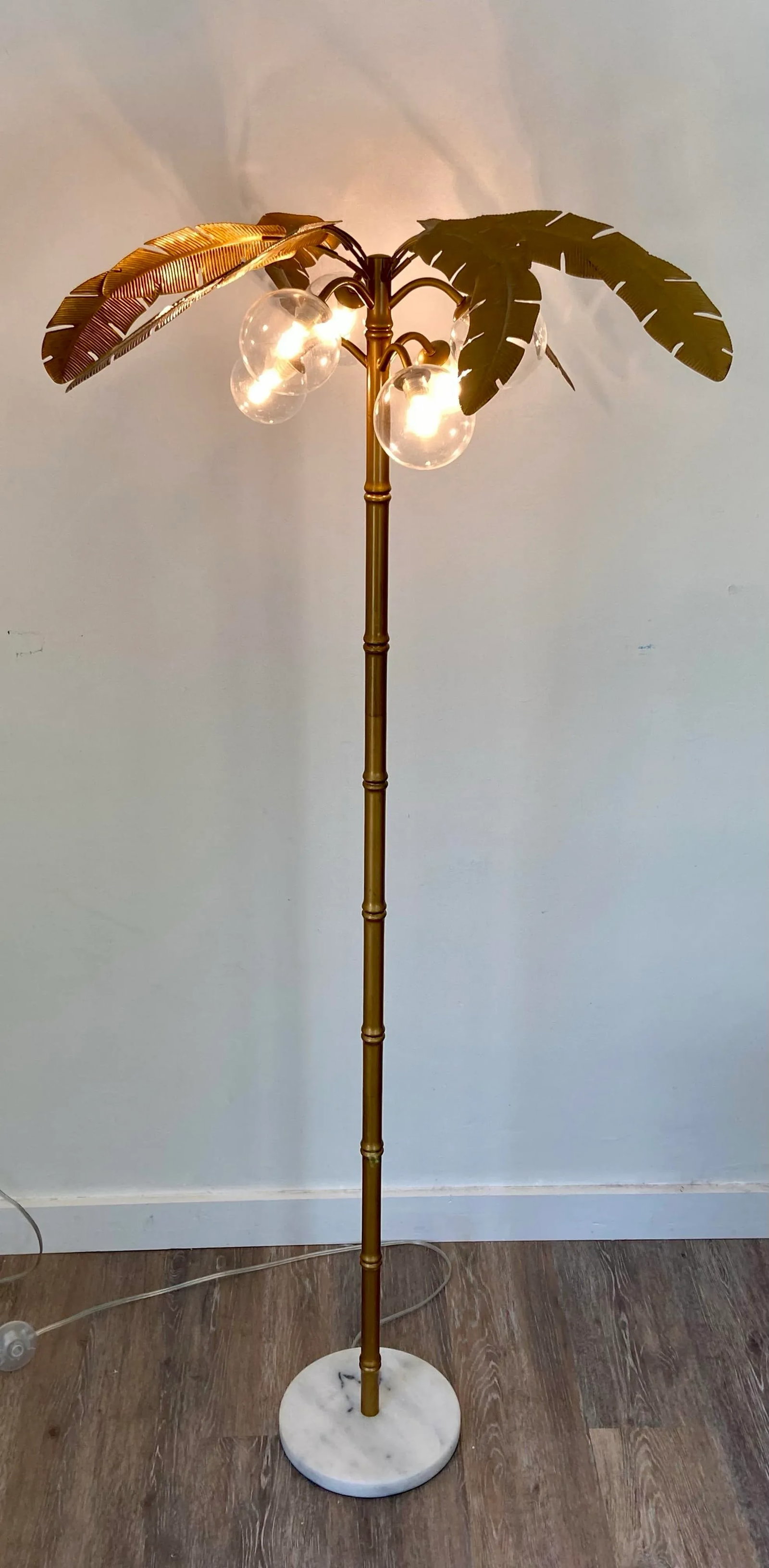 Vintage Mid Century Modern Chinoiserie Gold Palm Tree Floor Lamp - 2
