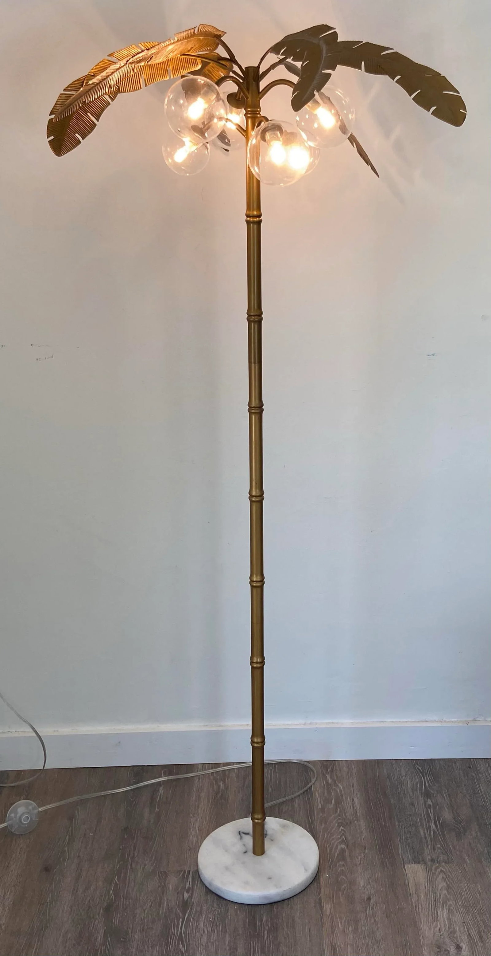 Vintage Mid Century Modern Chinoiserie Gold Palm Tree Floor Lamp - 4