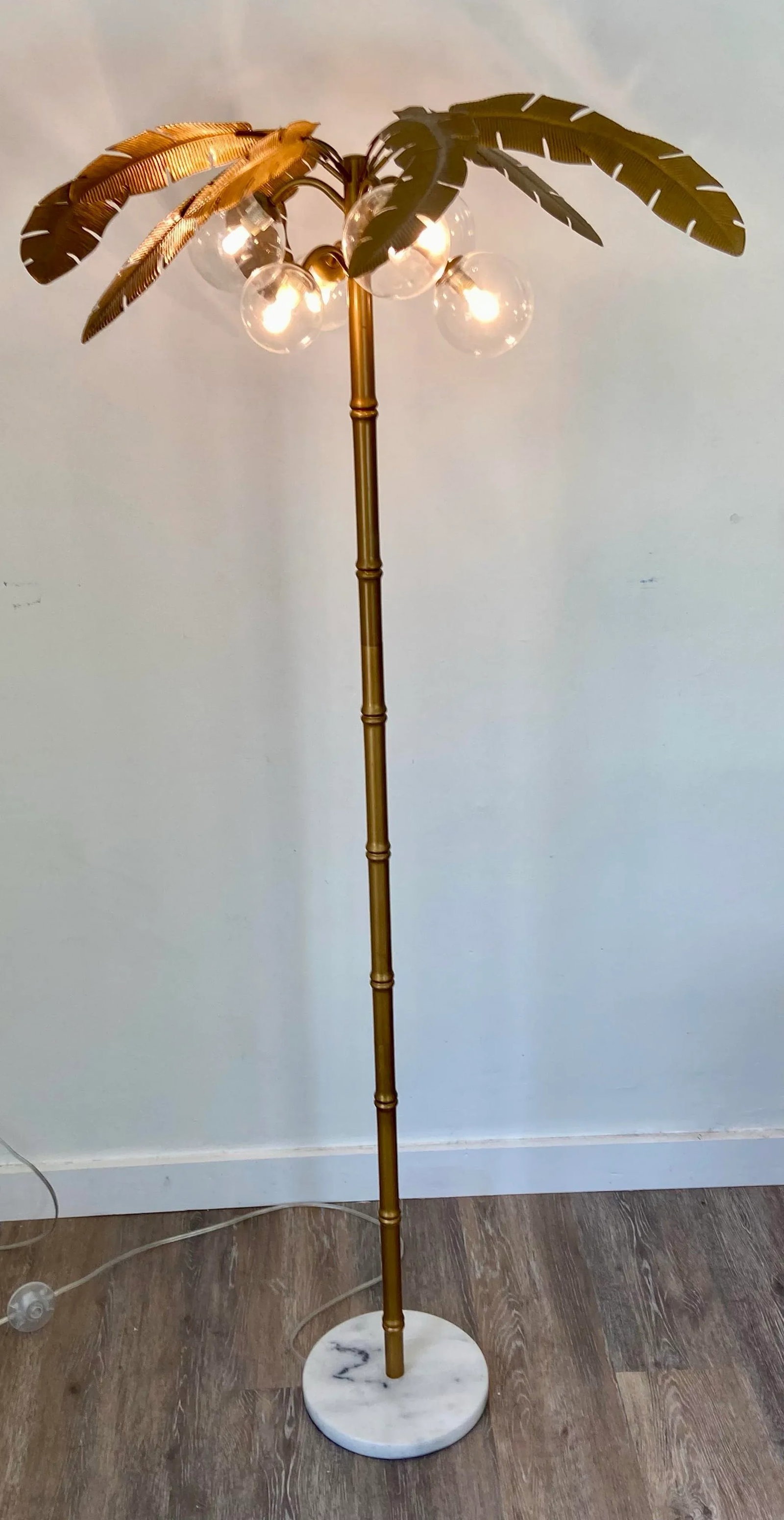 Vintage Mid Century Modern Chinoiserie Gold Palm Tree Floor Lamp - 5