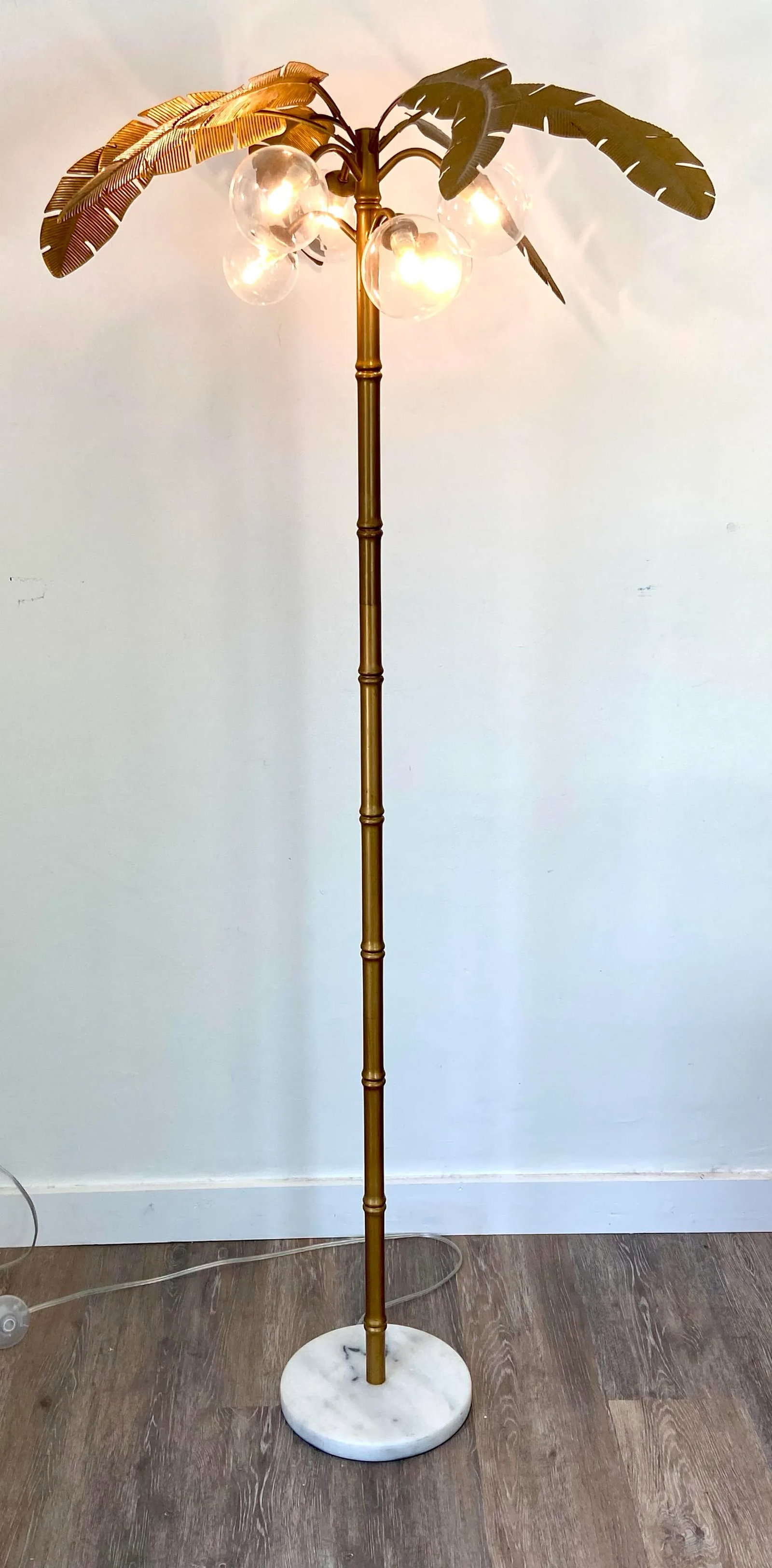 Vintage Mid Century Modern Chinoiserie Gold Palm Tree Floor Lamp - 7