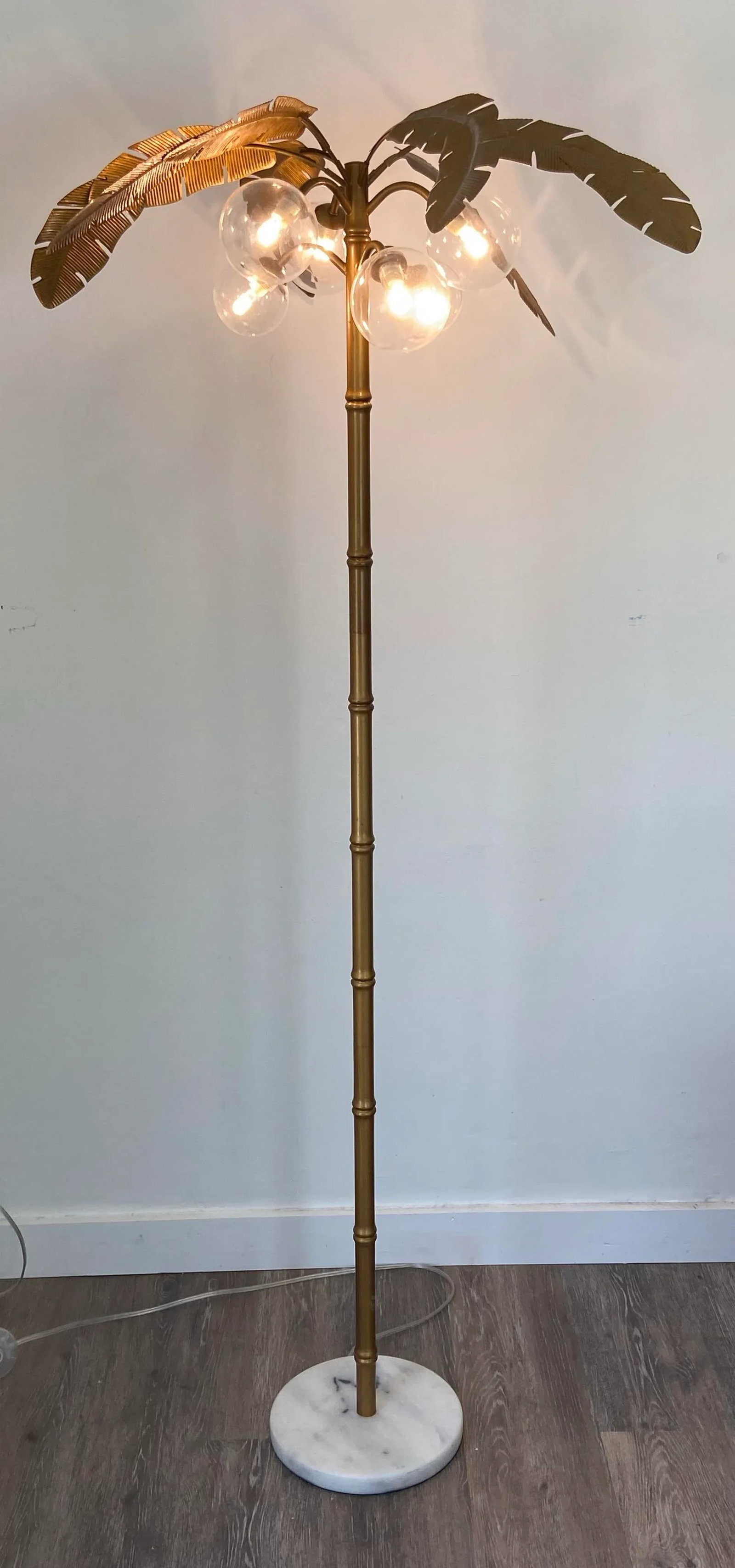 Vintage Mid Century Modern Chinoiserie Gold Palm Tree Floor Lamp - 9