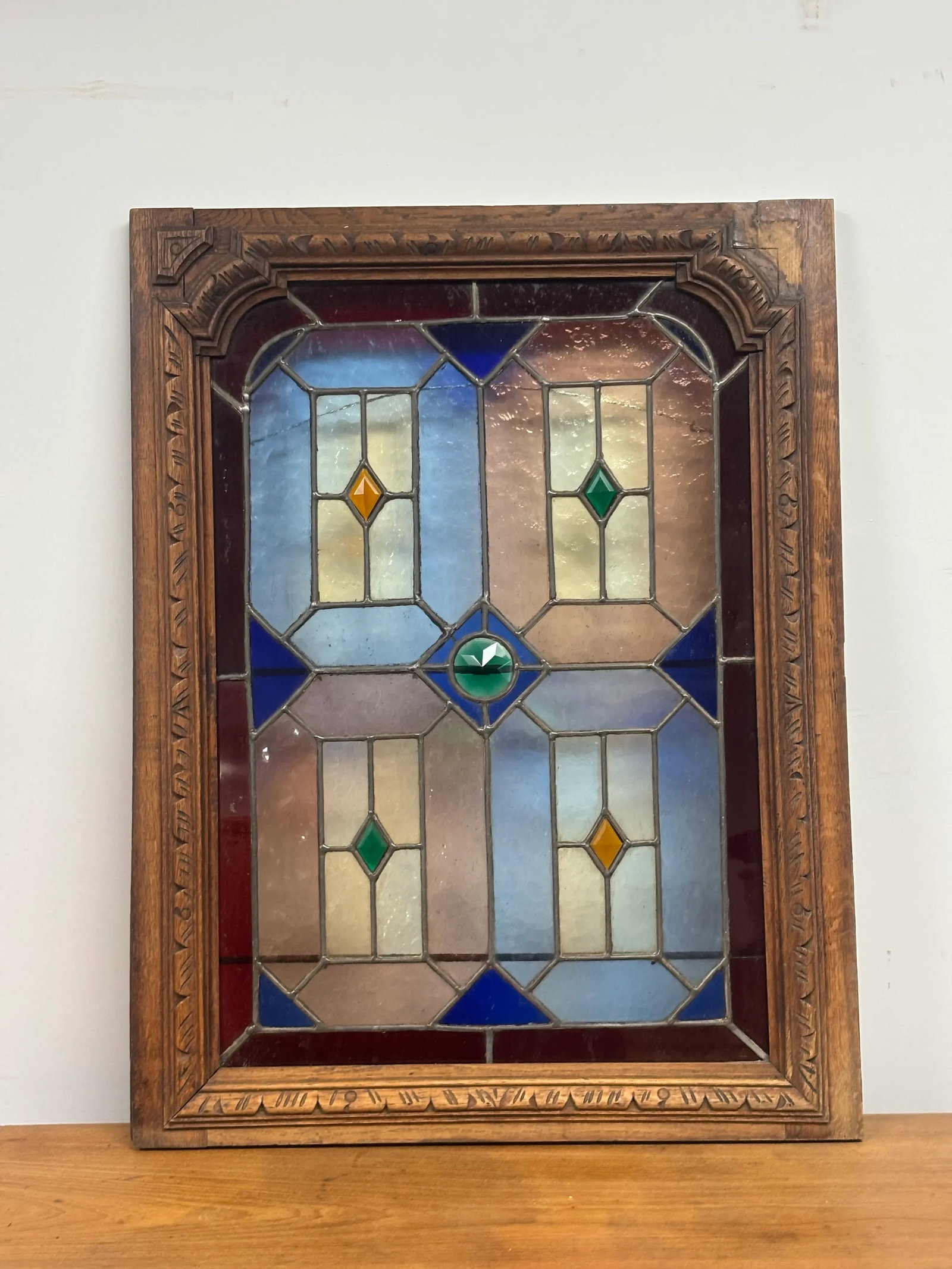 Antique Stained Glass and Wood Panels - A Pair - 2