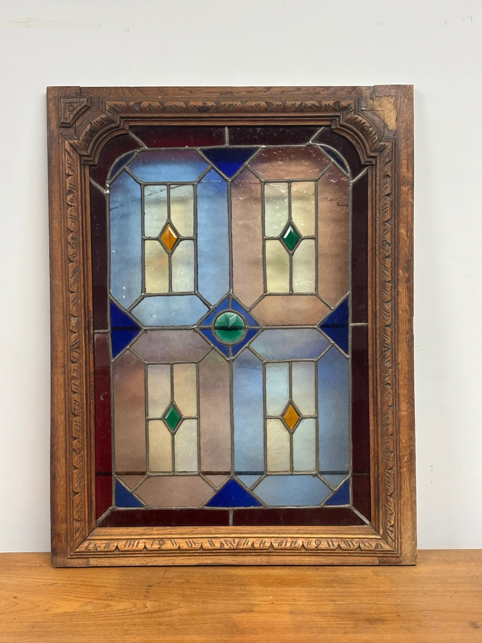 Antique Stained Glass and Wood Panels - A Pair - 3