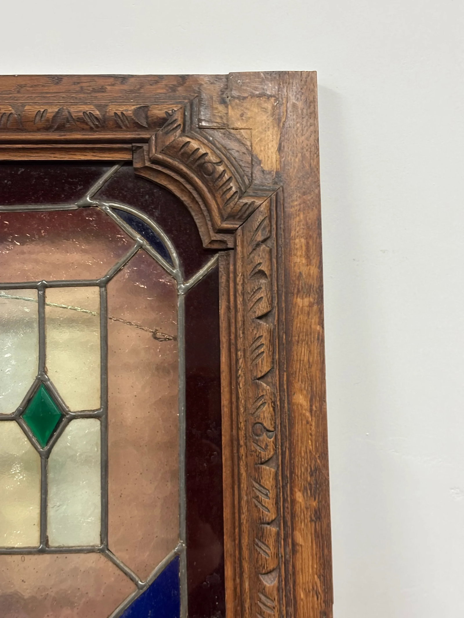 Antique Stained Glass and Wood Panels - A Pair - 4