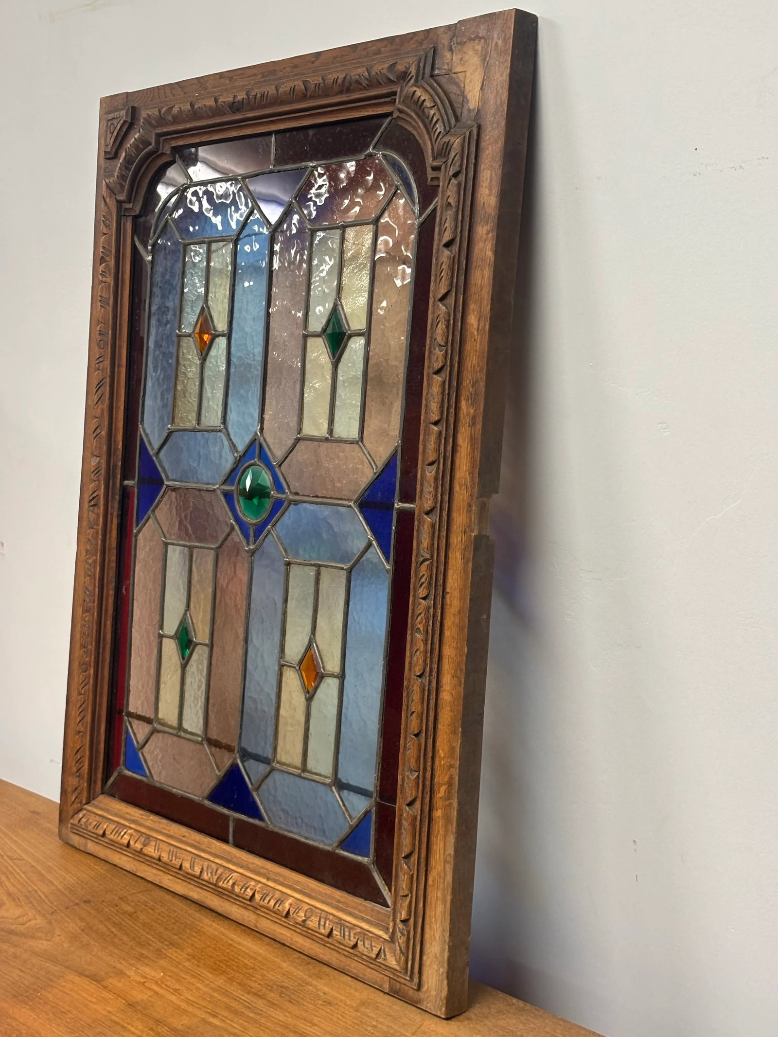 Antique Stained Glass and Wood Panels - A Pair - 5