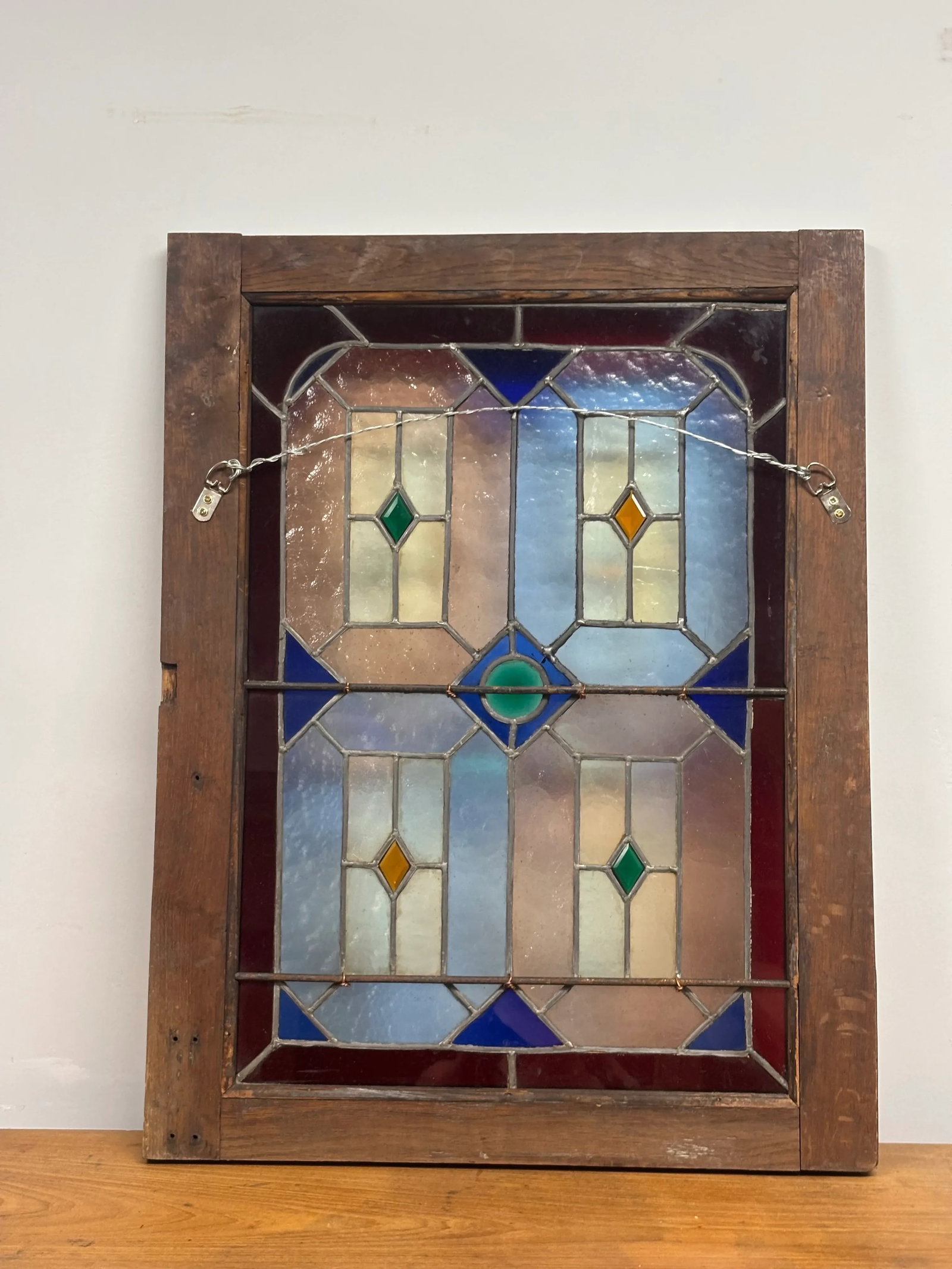 Antique Stained Glass and Wood Panels - A Pair - 6