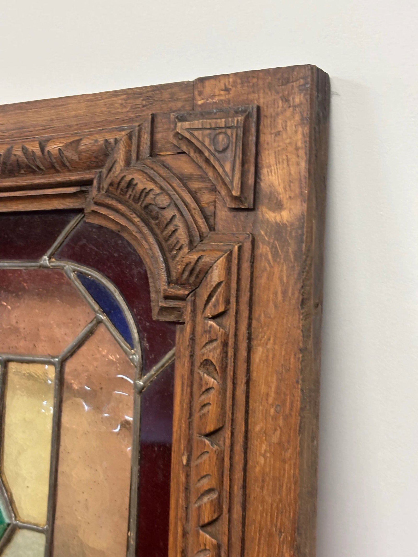 Antique Stained Glass and Wood Panels - A Pair - 8