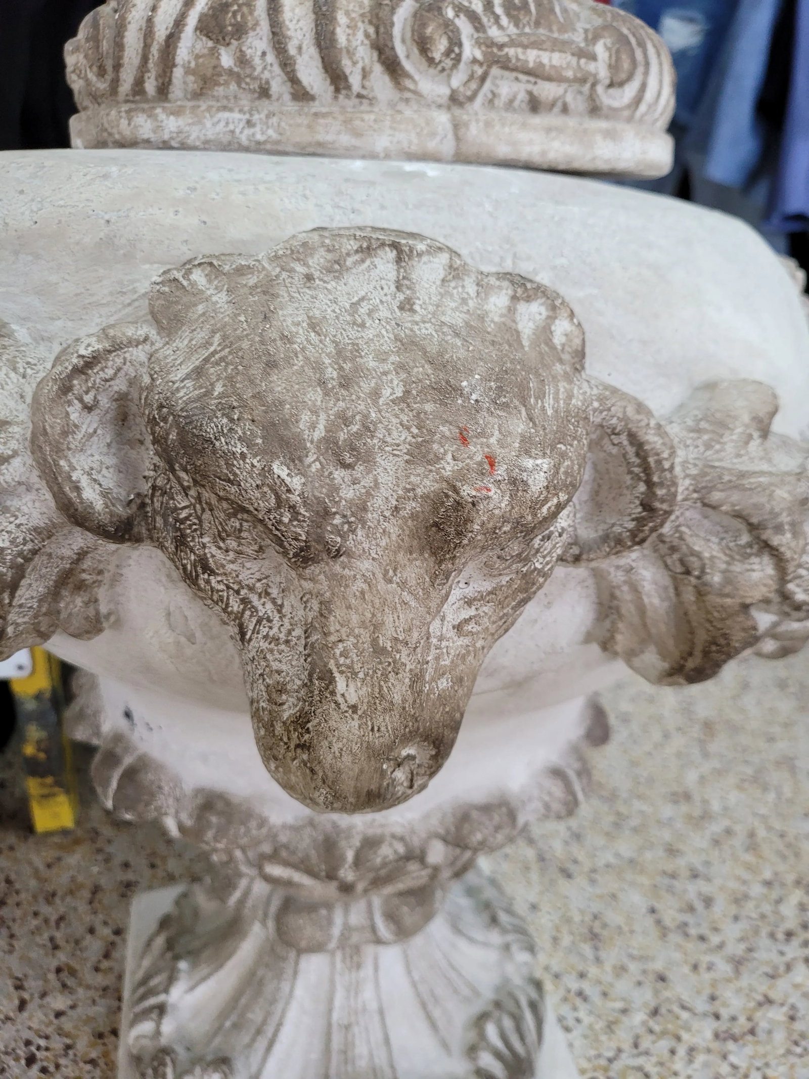 Vintage Concrete Urns With Rams Heads & Garlands - 11