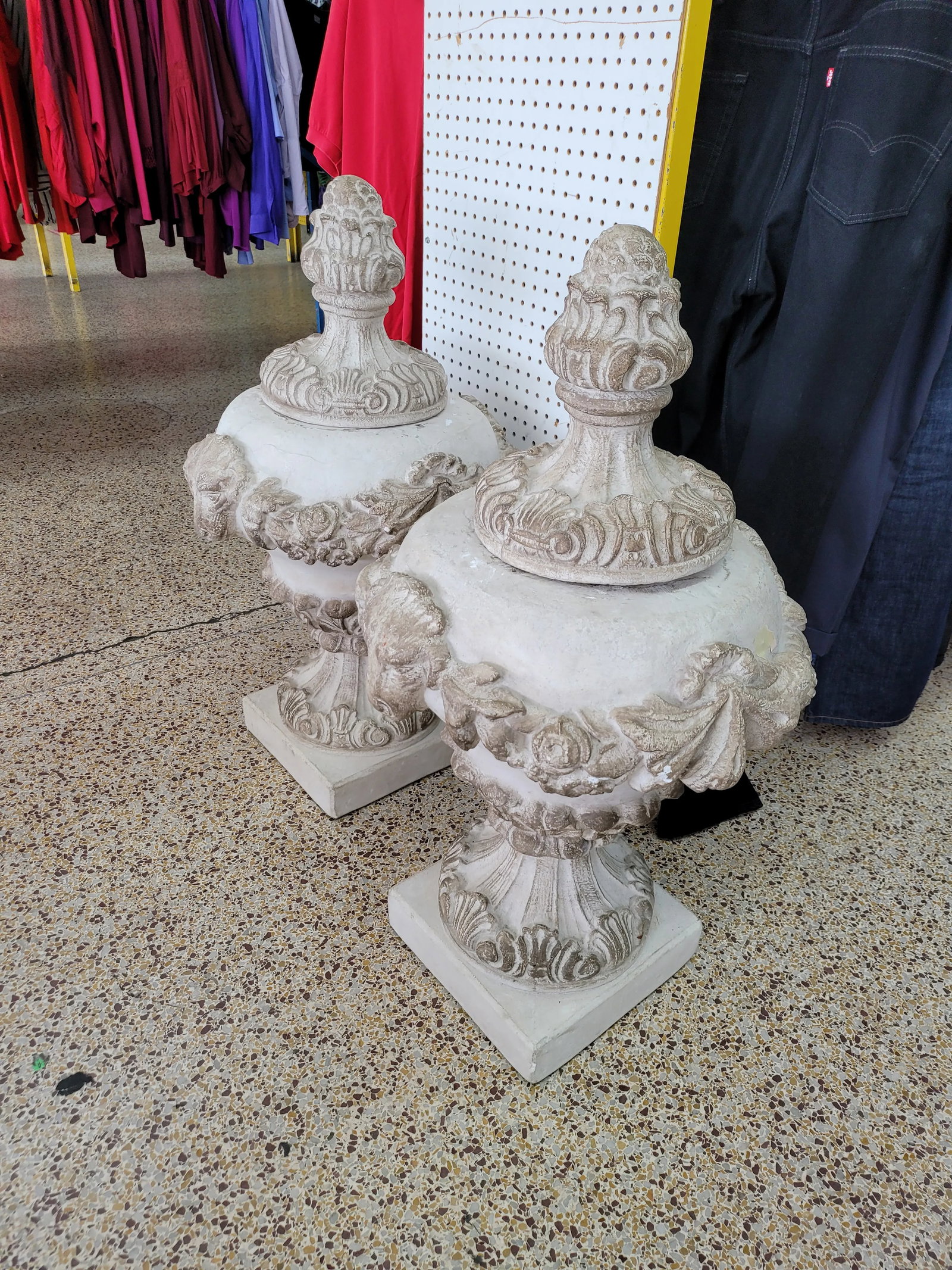 Vintage Concrete Urns With Rams Heads & Garlands - 4
