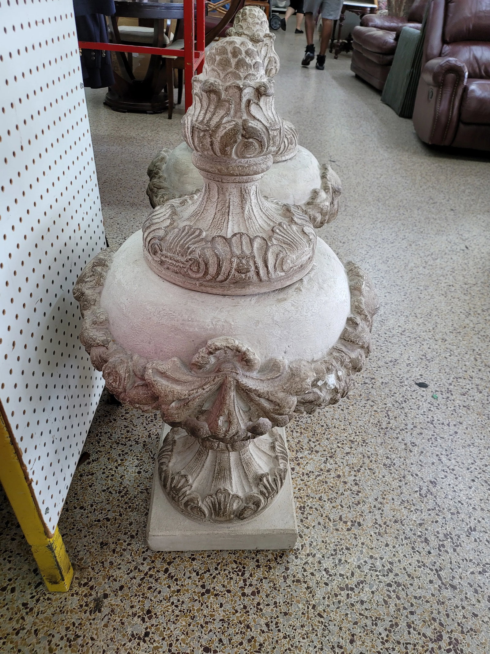 Vintage Concrete Urns With Rams Heads & Garlands - 8