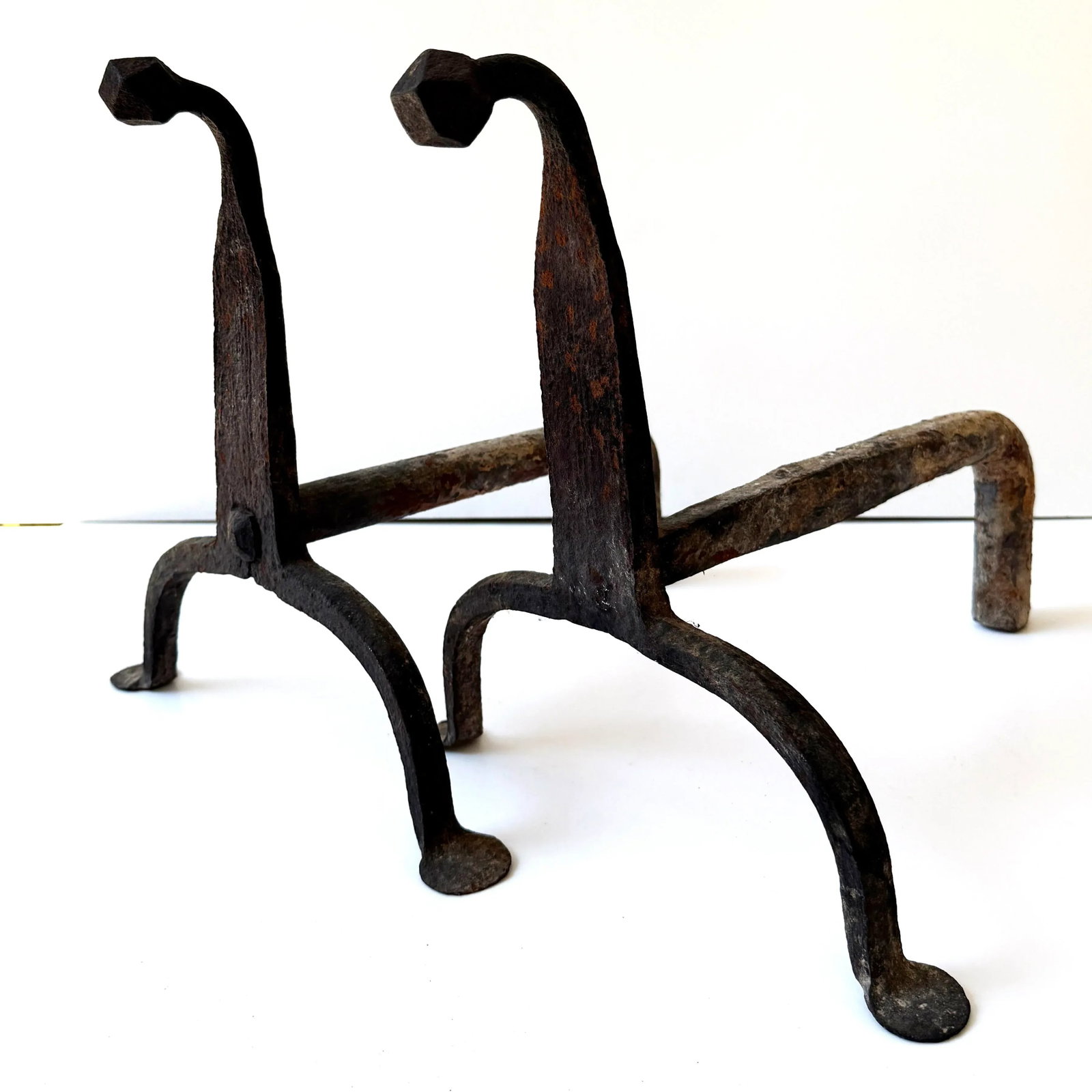 Pair of American Wrought Iron 'Goose-Neck' Andirons, Late 18th or Early 19th Century - 3