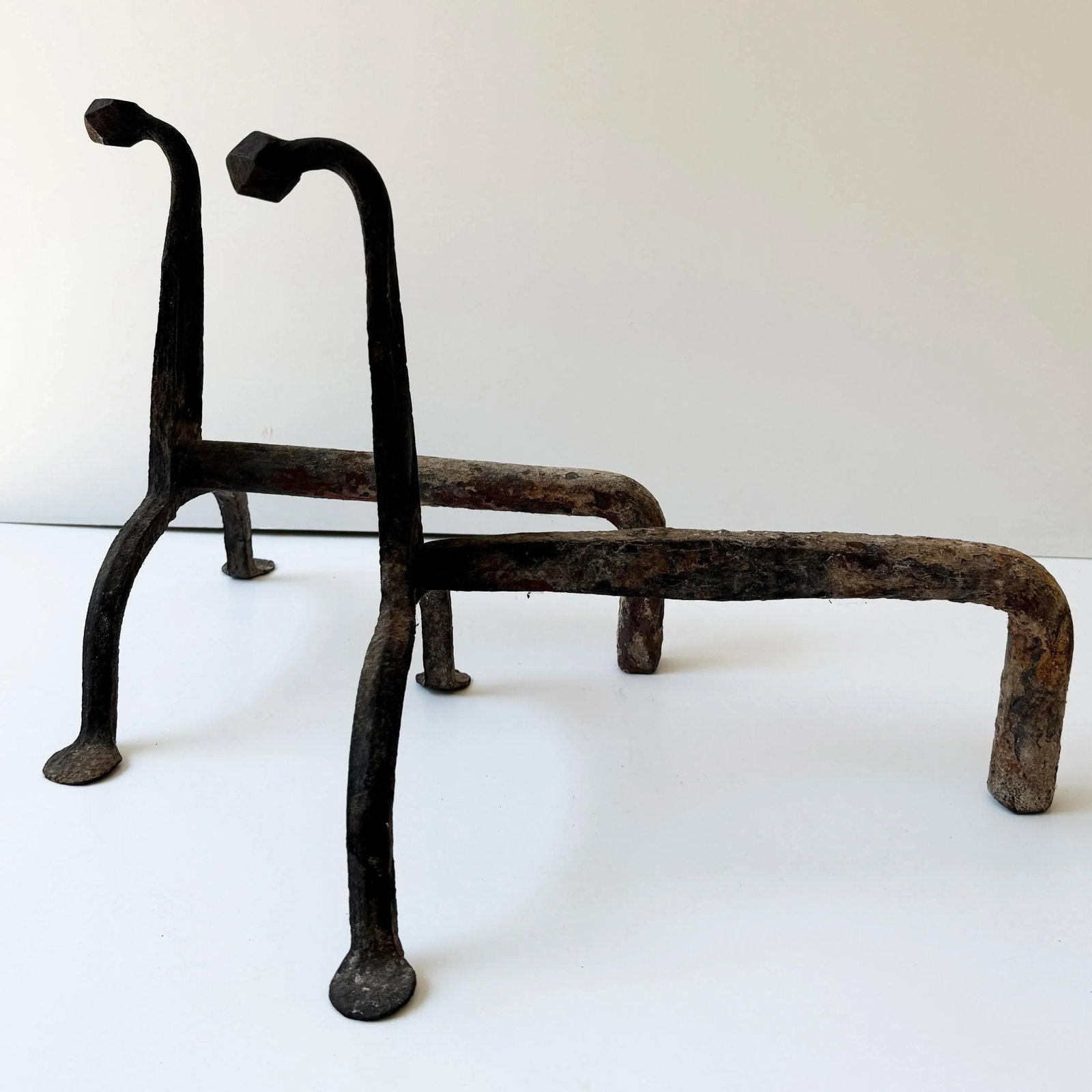 Pair of American Wrought Iron 'Goose-Neck' Andirons, Late 18th or Early 19th Century - 4
