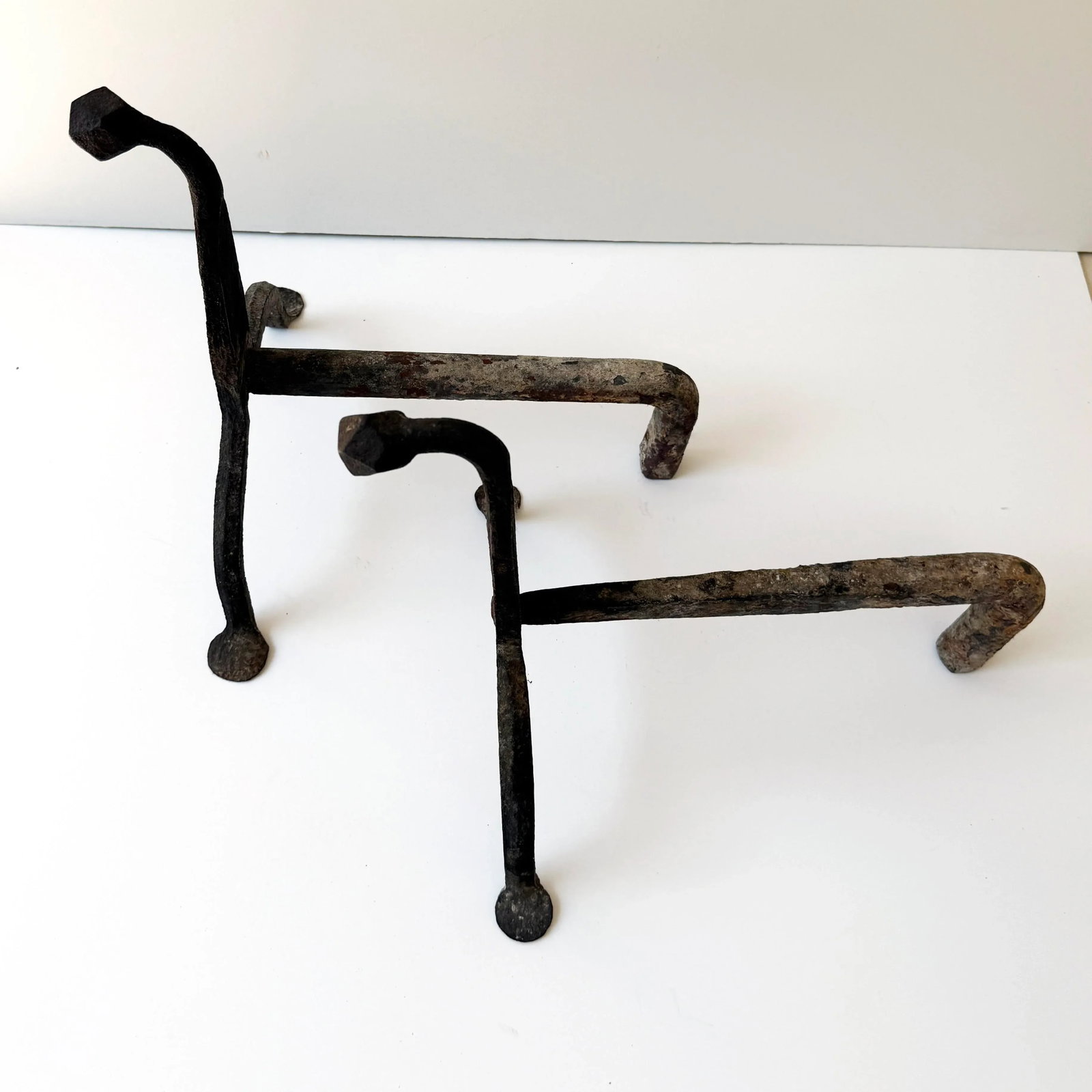 Pair of American Wrought Iron 'Goose-Neck' Andirons, Late 18th or Early 19th Century - 5