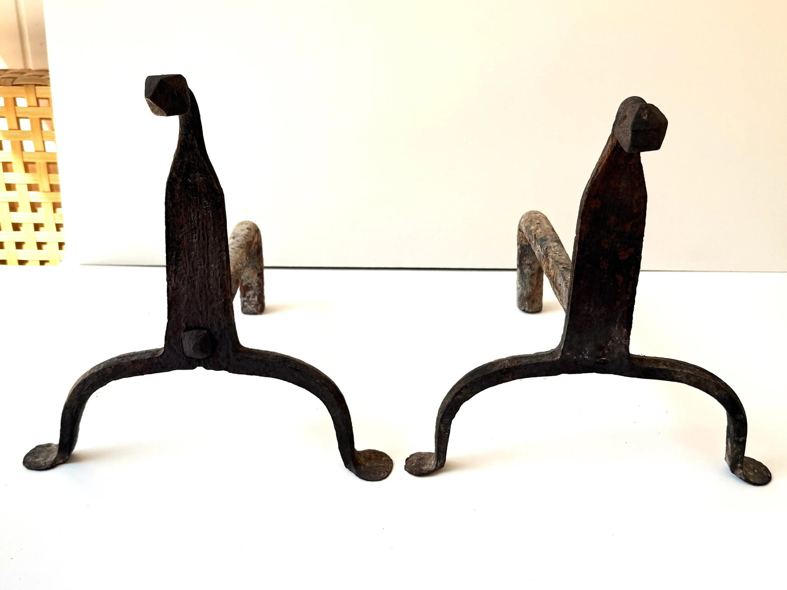 Pair of American Wrought Iron 'Goose-Neck' Andirons, Late 18th or Early 19th Century - 6