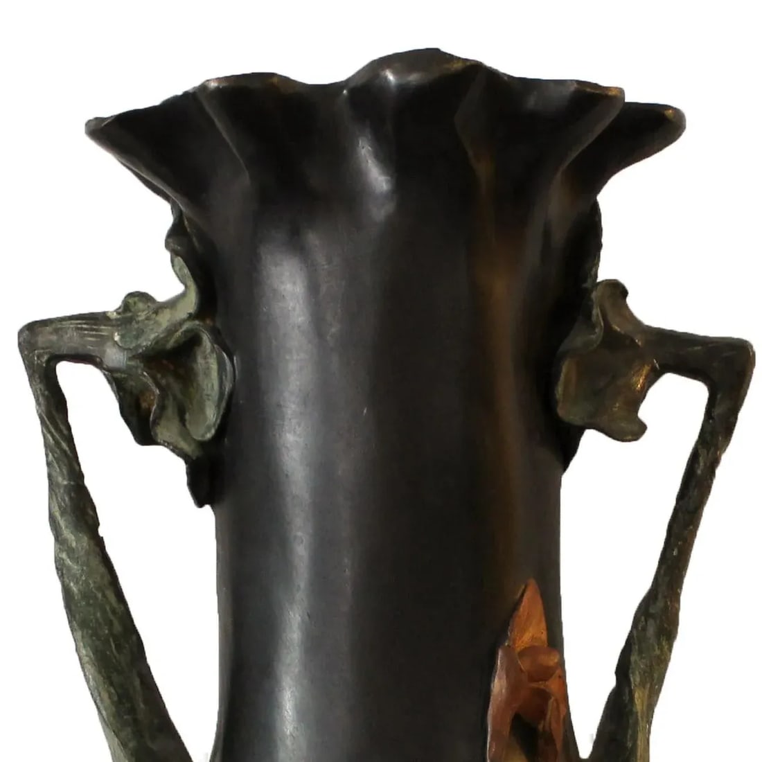 Antique Art Nouveau Bronze Enamel Hand-Painted Lily Flowers Vase in the Style of Daum Nancy From Bel - 2