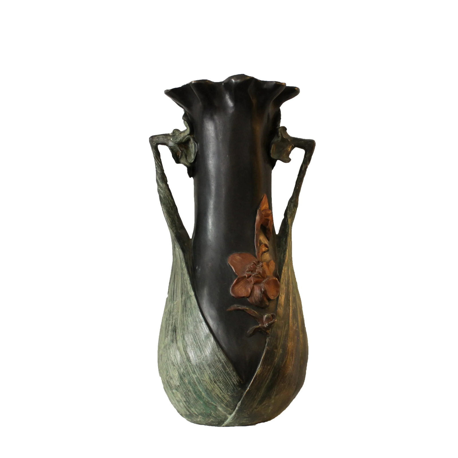 Antique Art Nouveau Bronze Enamel Hand-Painted Lily Flowers Vase in the Style of Daum Nancy From Bel - 5