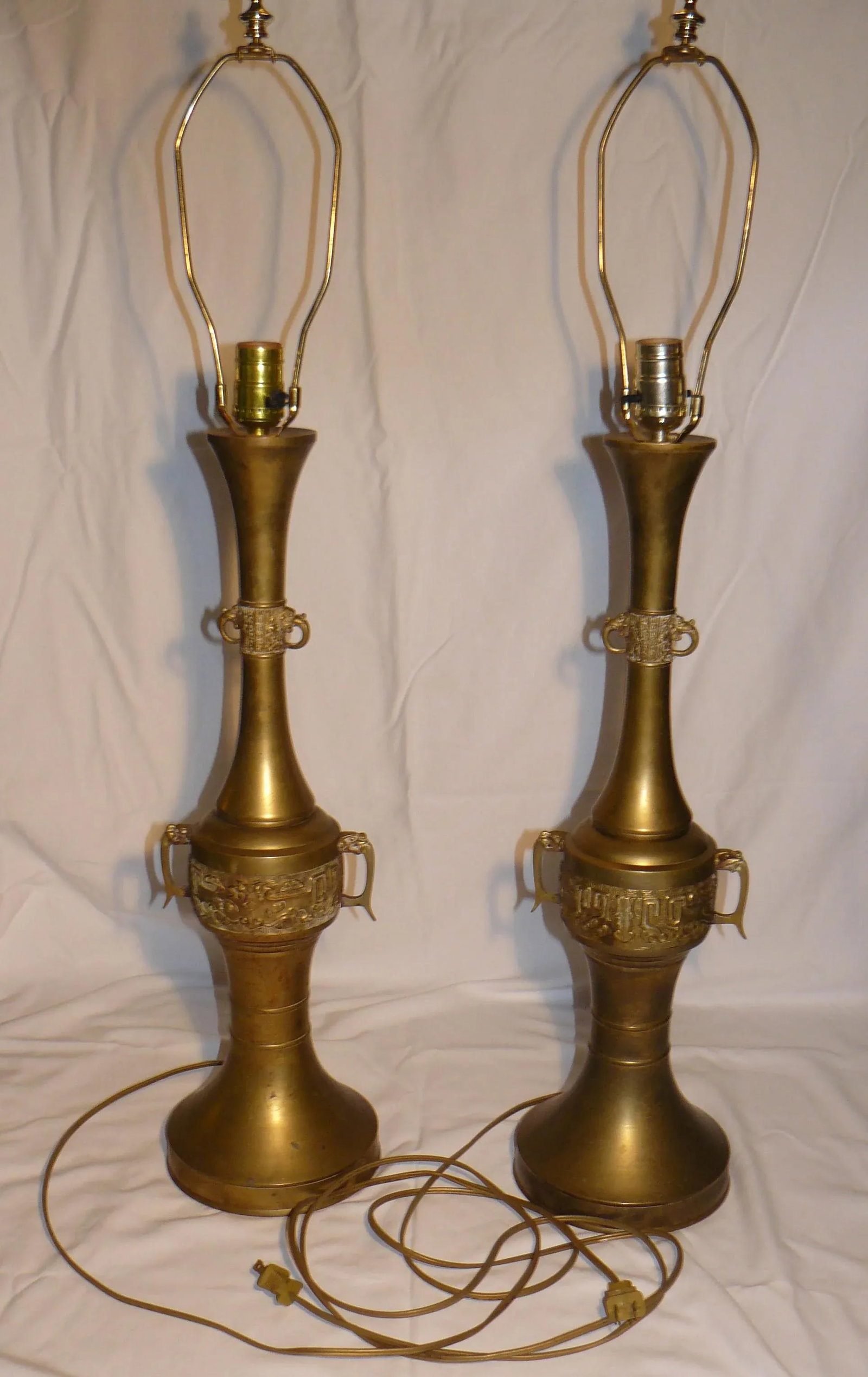 Mid-Century Asian Brass Lamps in the Style of James Mont - a Pair - 13