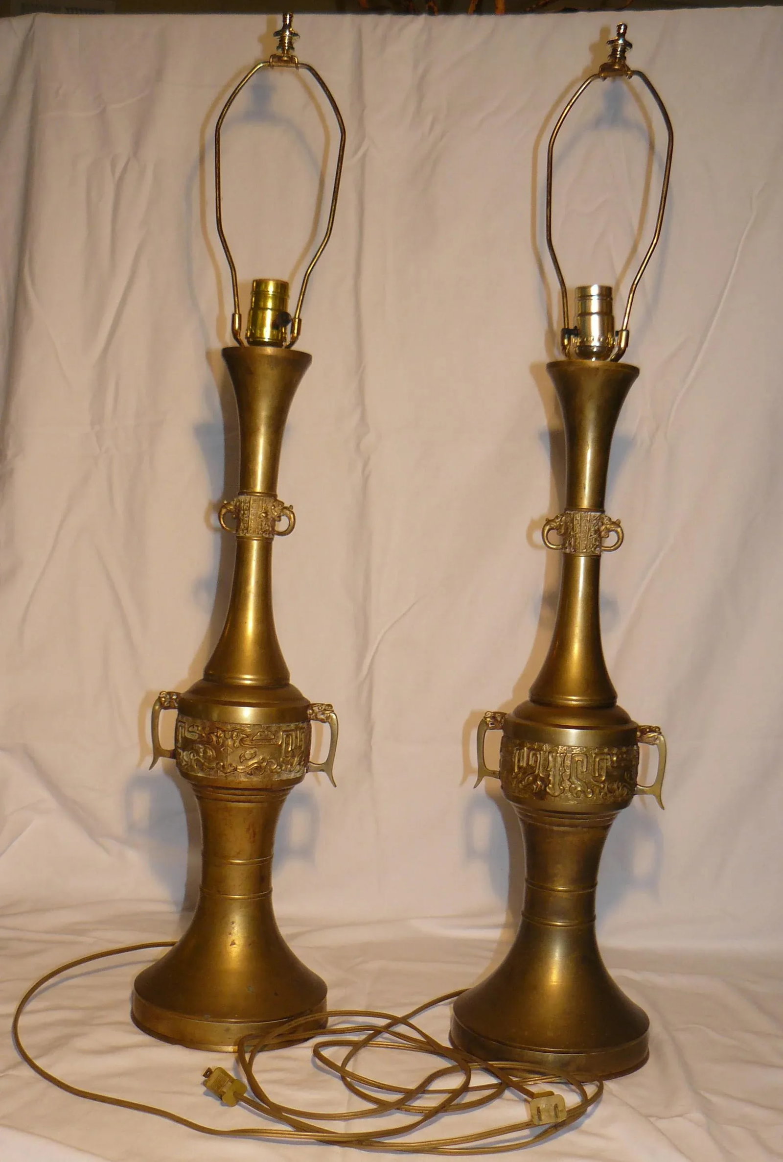 Mid-Century Asian Brass Lamps in the Style of James Mont - a Pair - 2