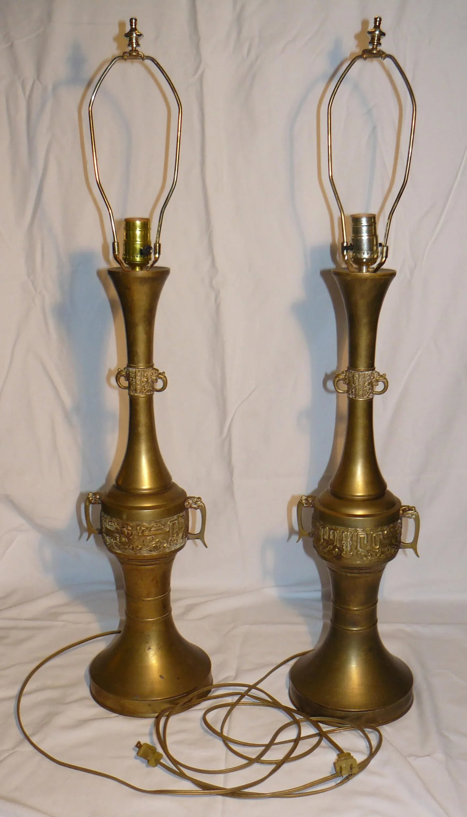 Mid-Century Asian Brass Lamps in the Style of James Mont - a Pair - 3