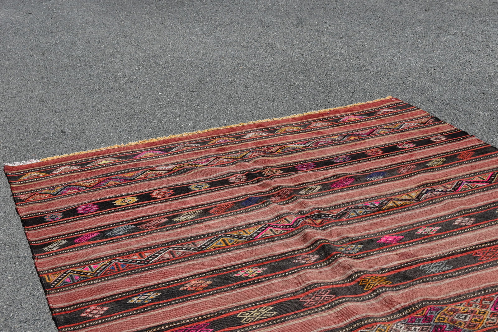 1980s Turkish Red Striped Cecim Oushak Kilim - 10