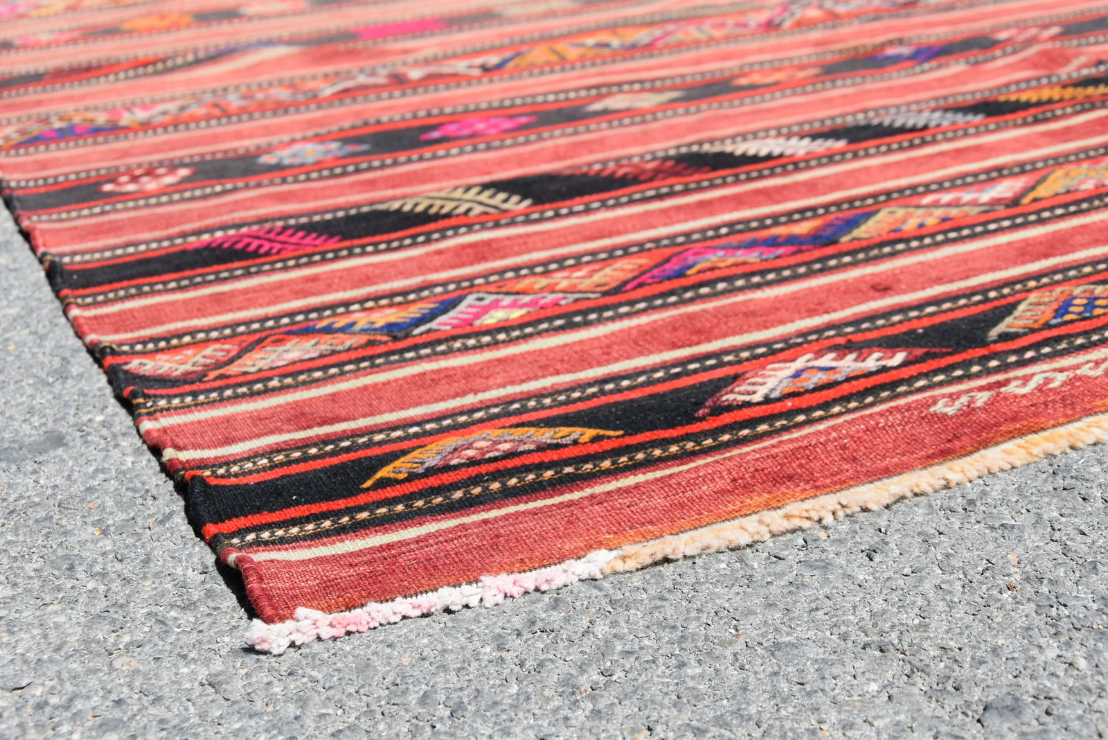 1980s Turkish Red Striped Cecim Oushak Kilim - 8