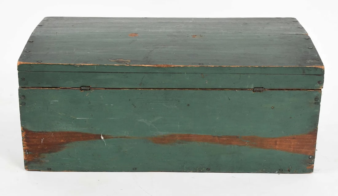 Large Antique Green Painted Decorative Box, 19th Century - 2
