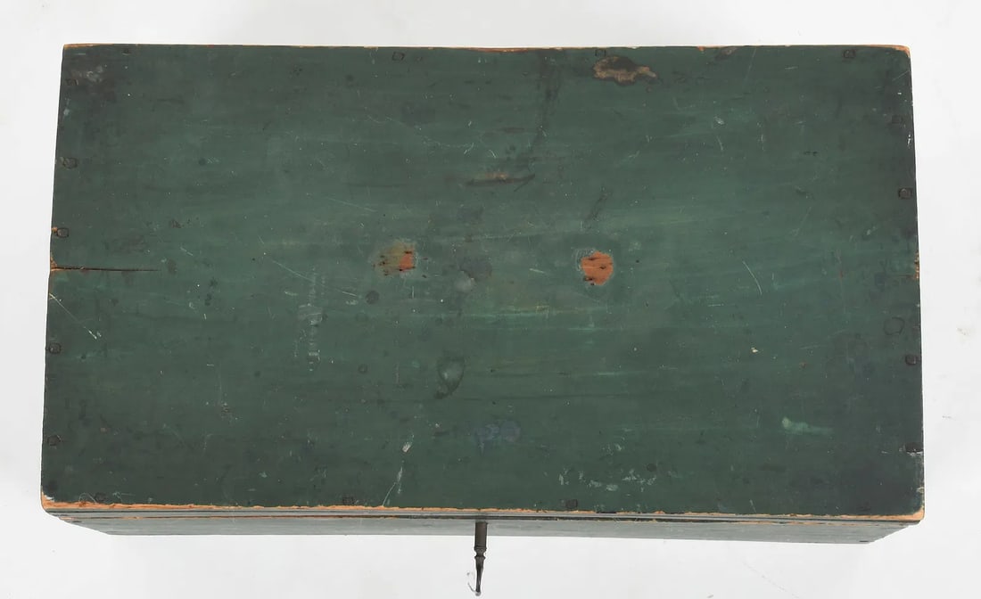Large Antique Green Painted Decorative Box, 19th Century - 4