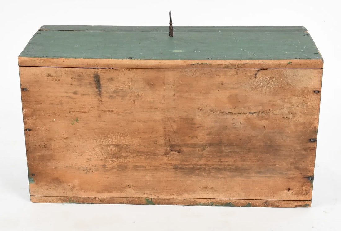 Large Antique Green Painted Decorative Box, 19th Century - 5