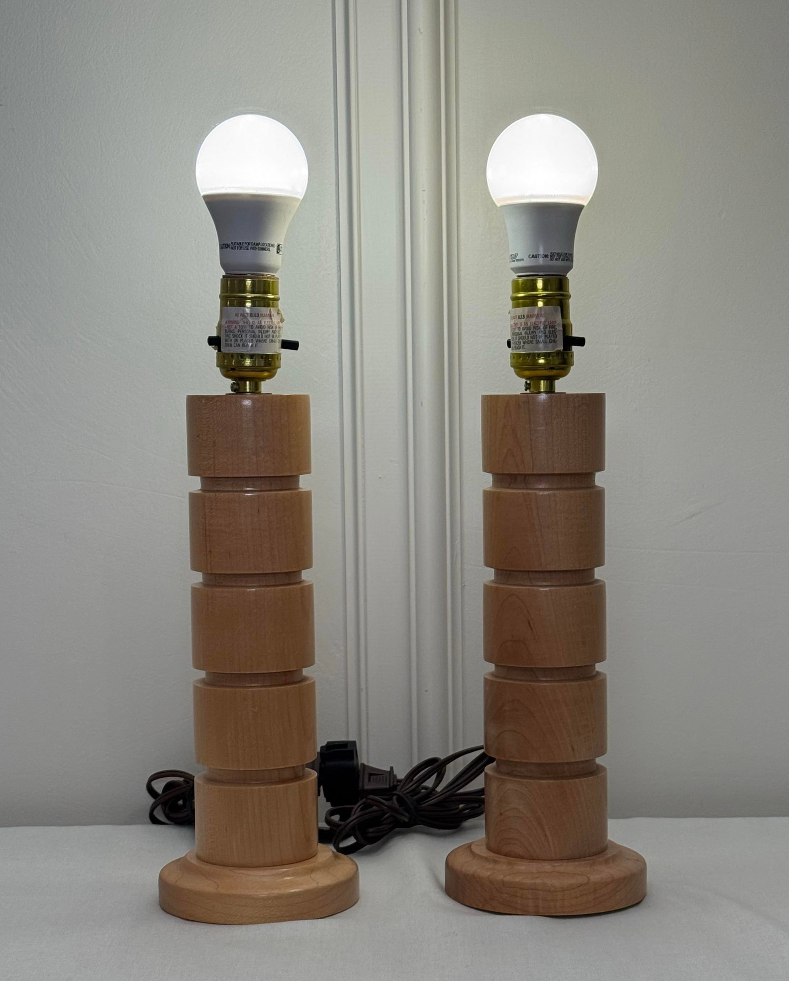Mid Century Danish Modern Stacked Wood Table Lamps - 2