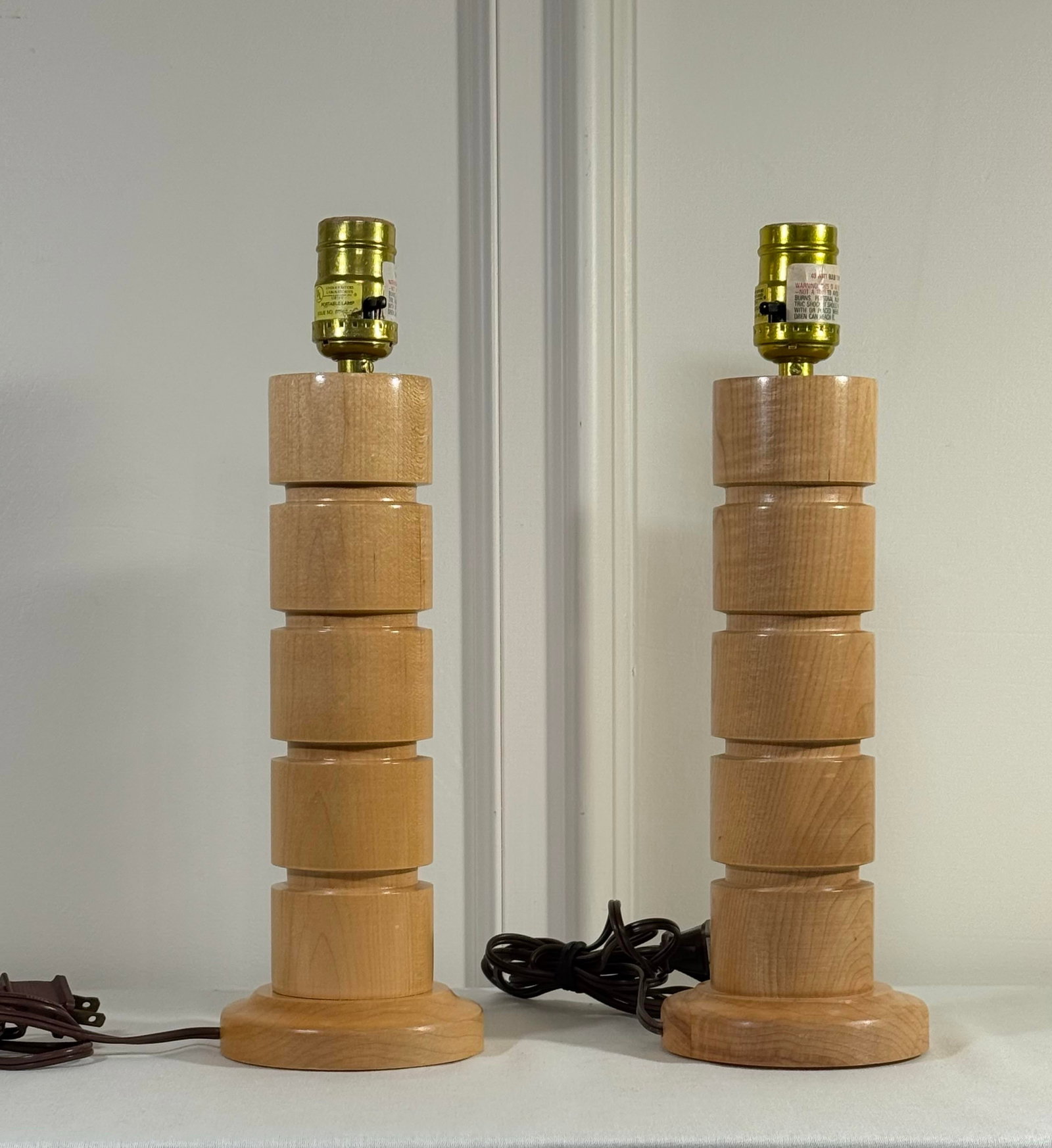 Mid Century Danish Modern Stacked Wood Table Lamps - 3