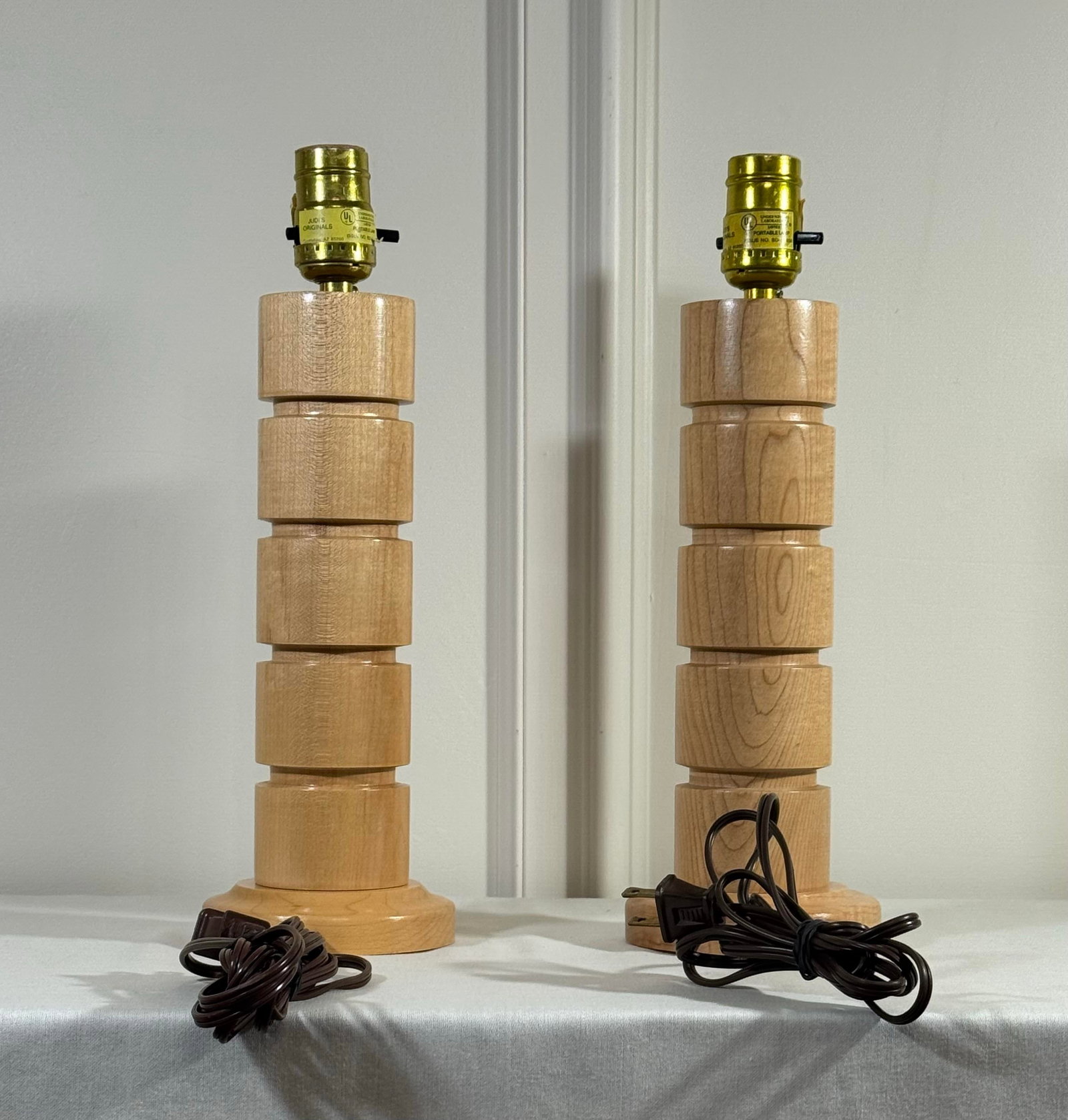 Mid Century Danish Modern Stacked Wood Table Lamps - 4