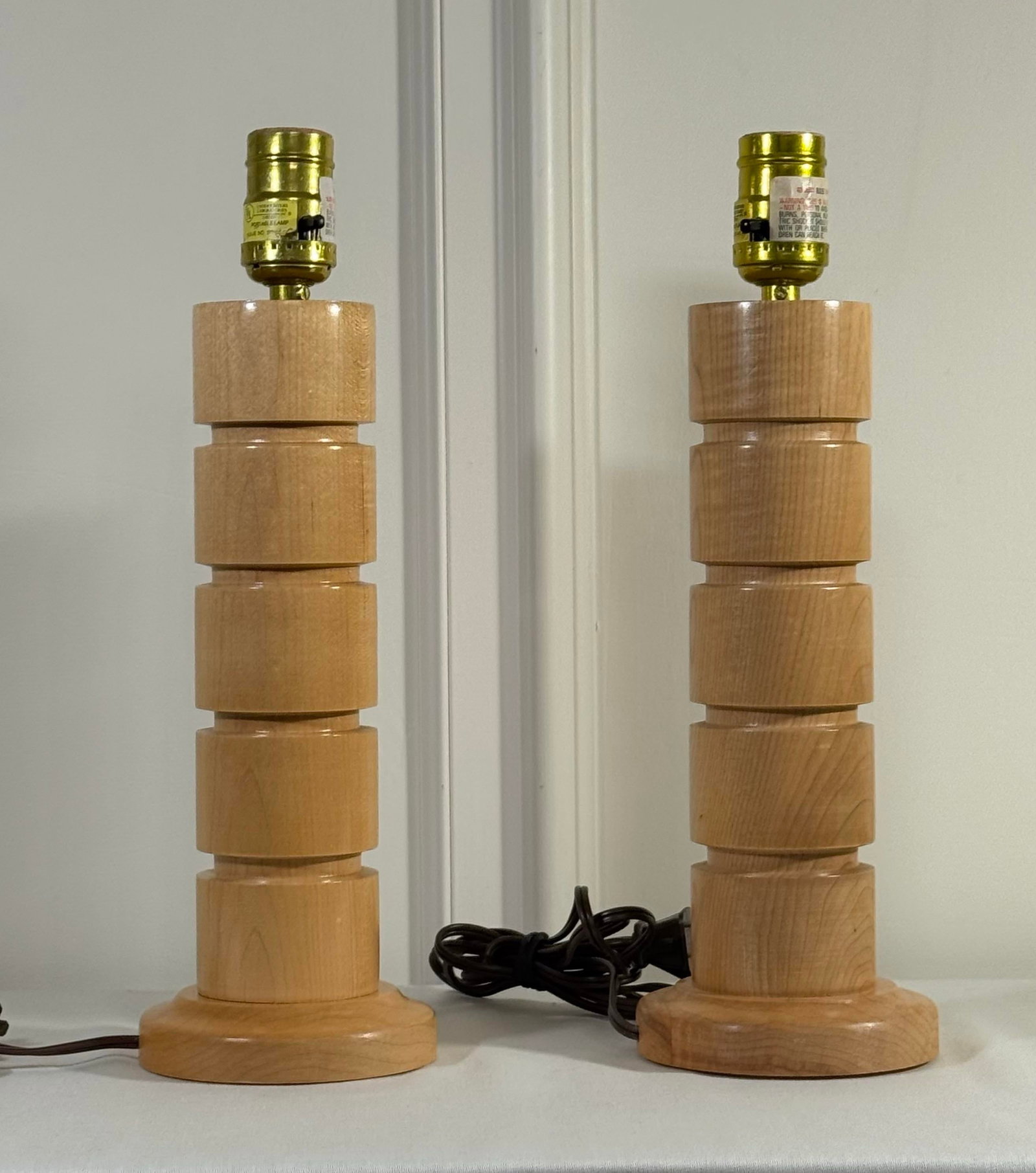 Mid Century Danish Modern Stacked Wood Table Lamps - 5