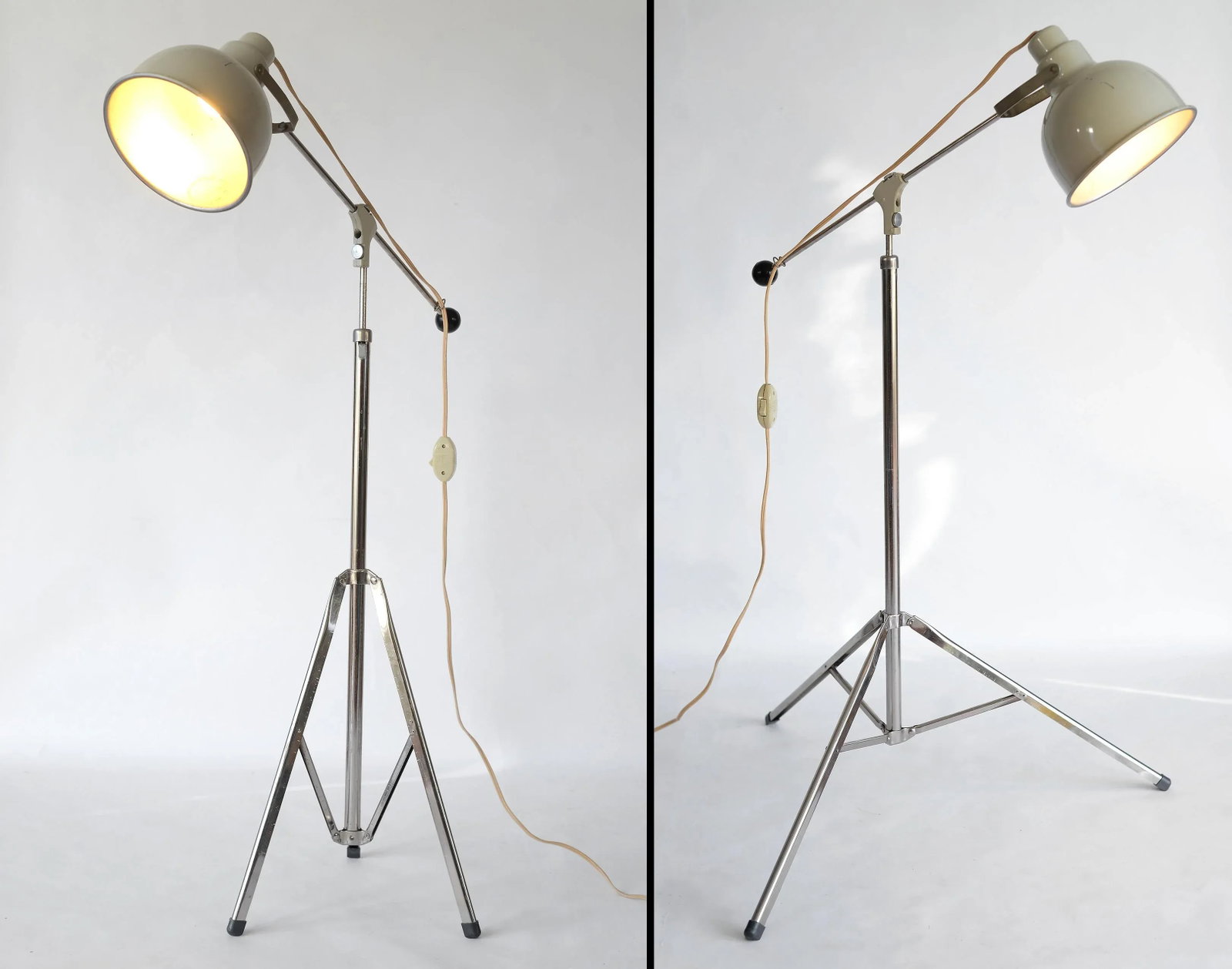 1950s Industrial Articulating Bretford Metal Tripod Floor Lamp - 6