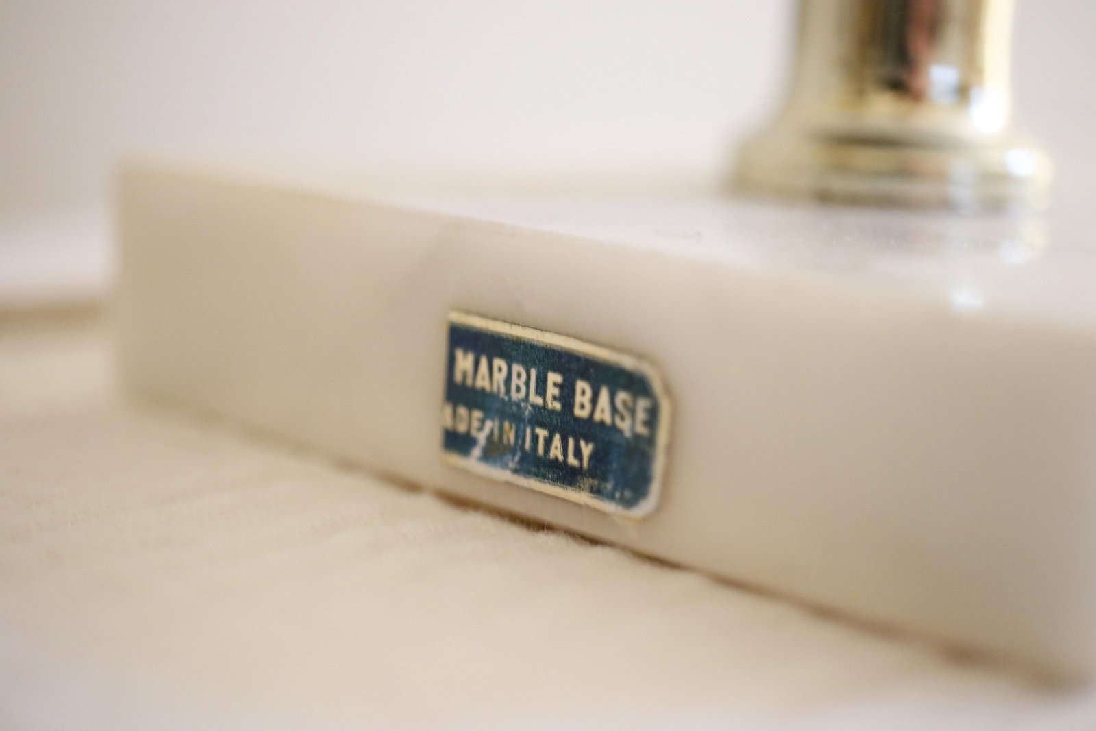 Mid Century Italian Marble & Hand-Painted Blown Milk Glass Table Lamps With Original Shades - A Pair - 2