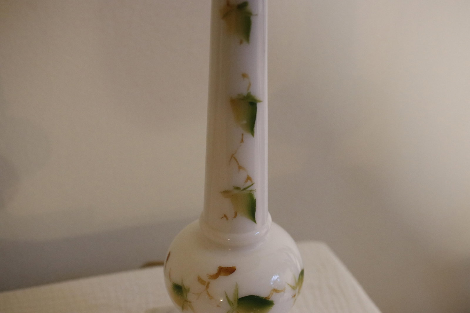Mid Century Italian Marble & Hand-Painted Blown Milk Glass Table Lamps With Original Shades - A Pair - 5