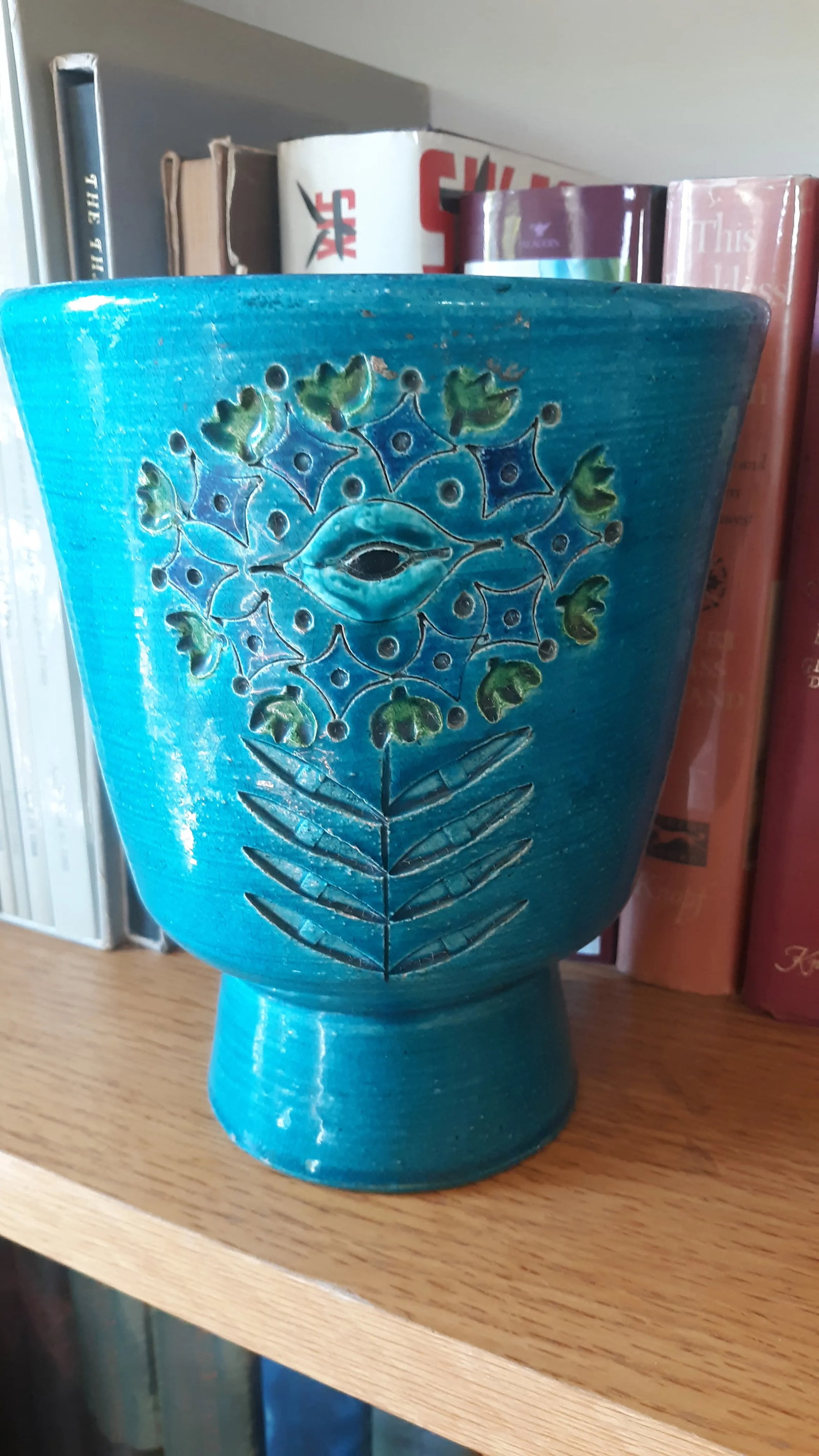 Vintage Aldo Londi Turquoise Footed Vessel Vase - 2