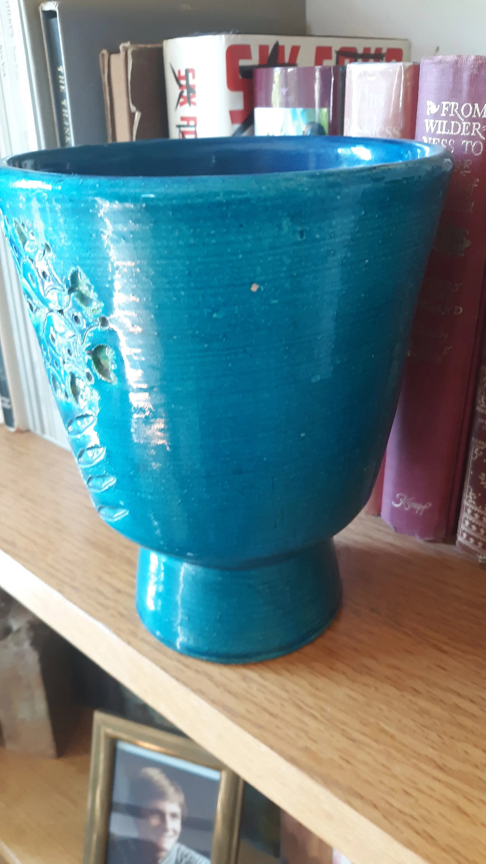 Vintage Aldo Londi Turquoise Footed Vessel Vase - 4