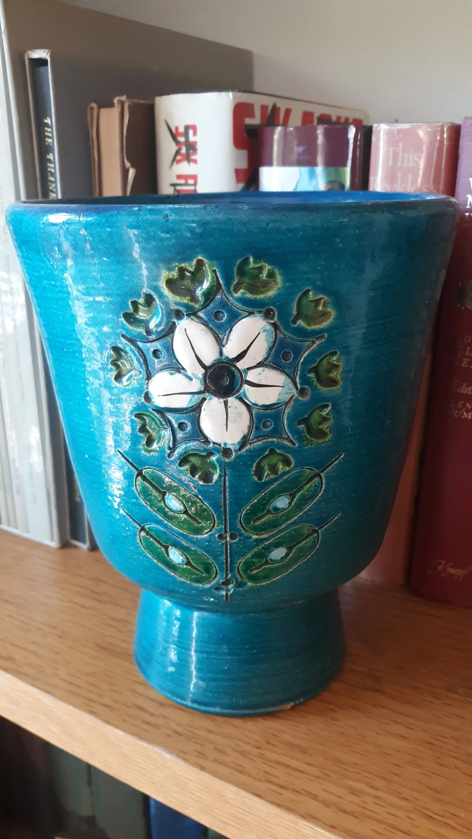 Vintage Aldo Londi Turquoise Footed Vessel Vase - 8