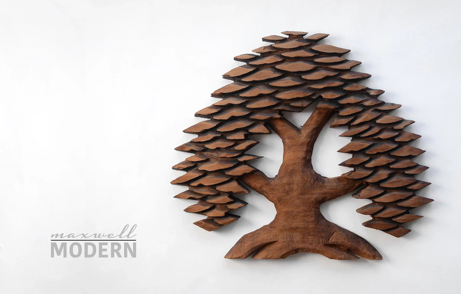 Vintage Hand Carved Cryptomeria Wall Tree Sculpture - 11