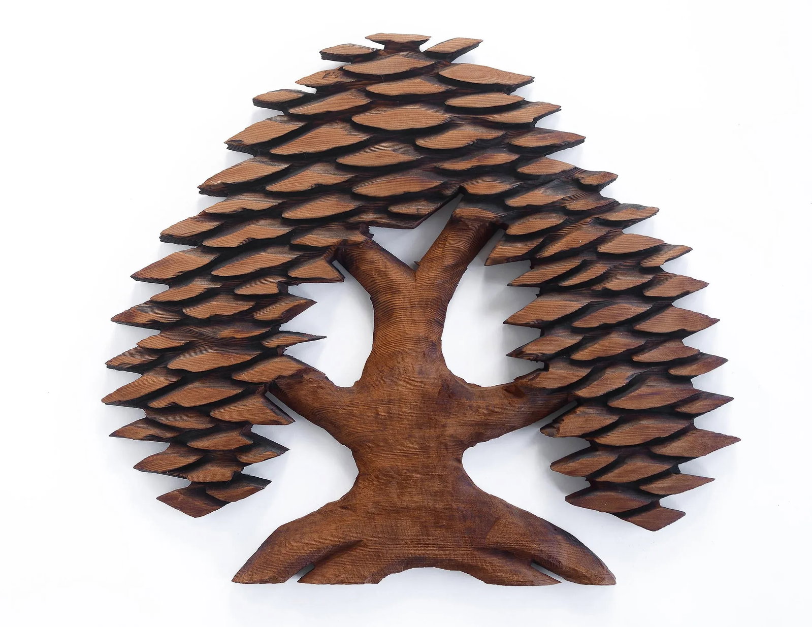 Vintage Hand Carved Cryptomeria Wall Tree Sculpture - 12