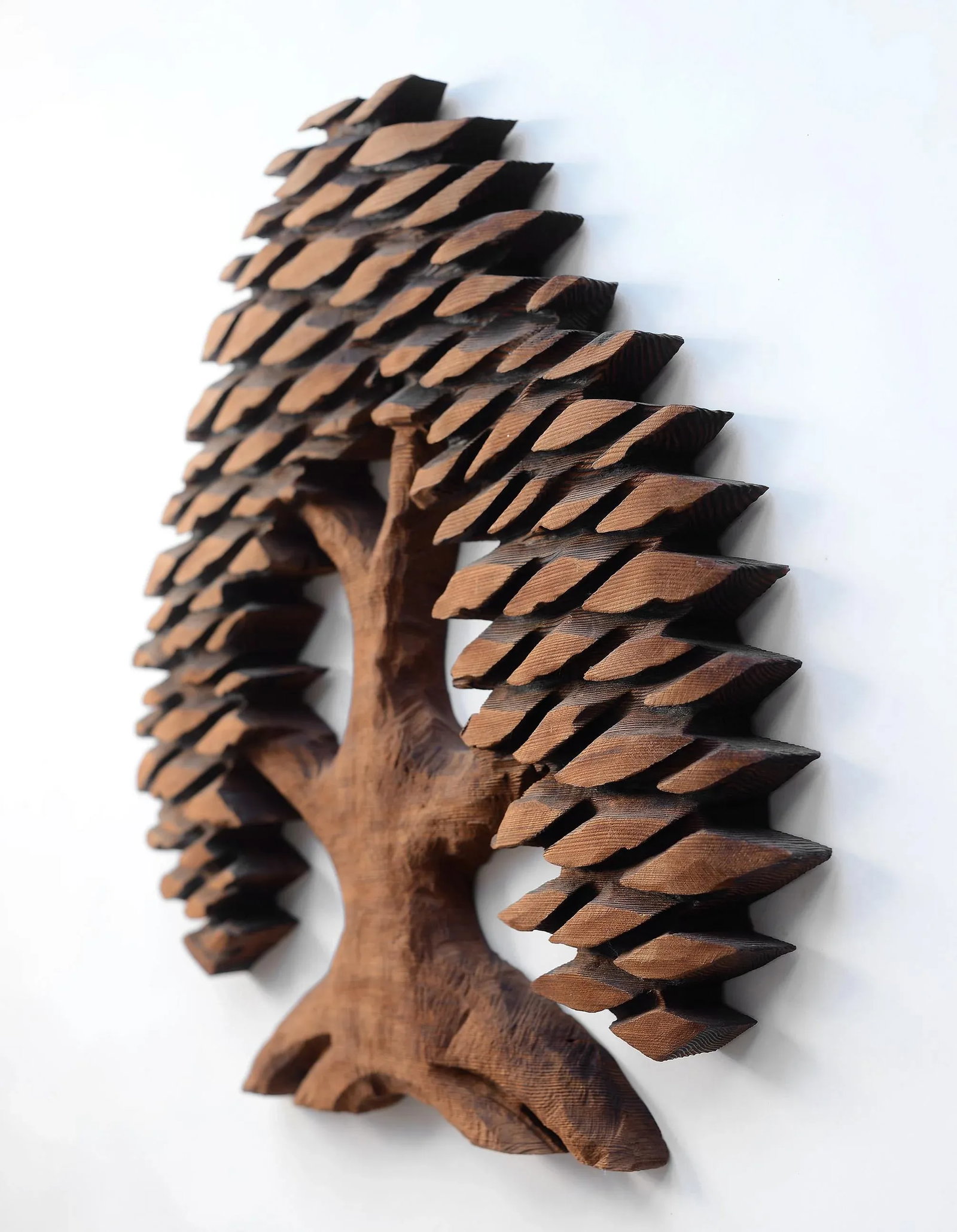 Vintage Hand Carved Cryptomeria Wall Tree Sculpture - 3
