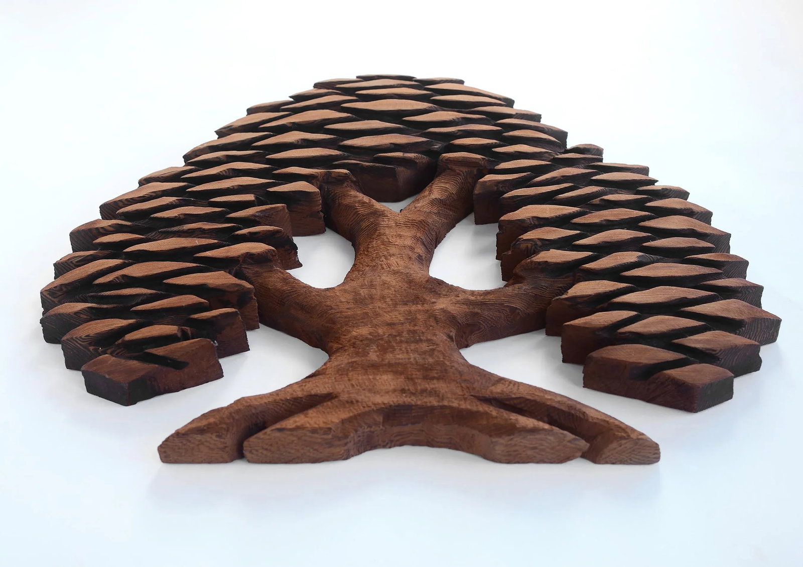 Vintage Hand Carved Cryptomeria Wall Tree Sculpture - 4