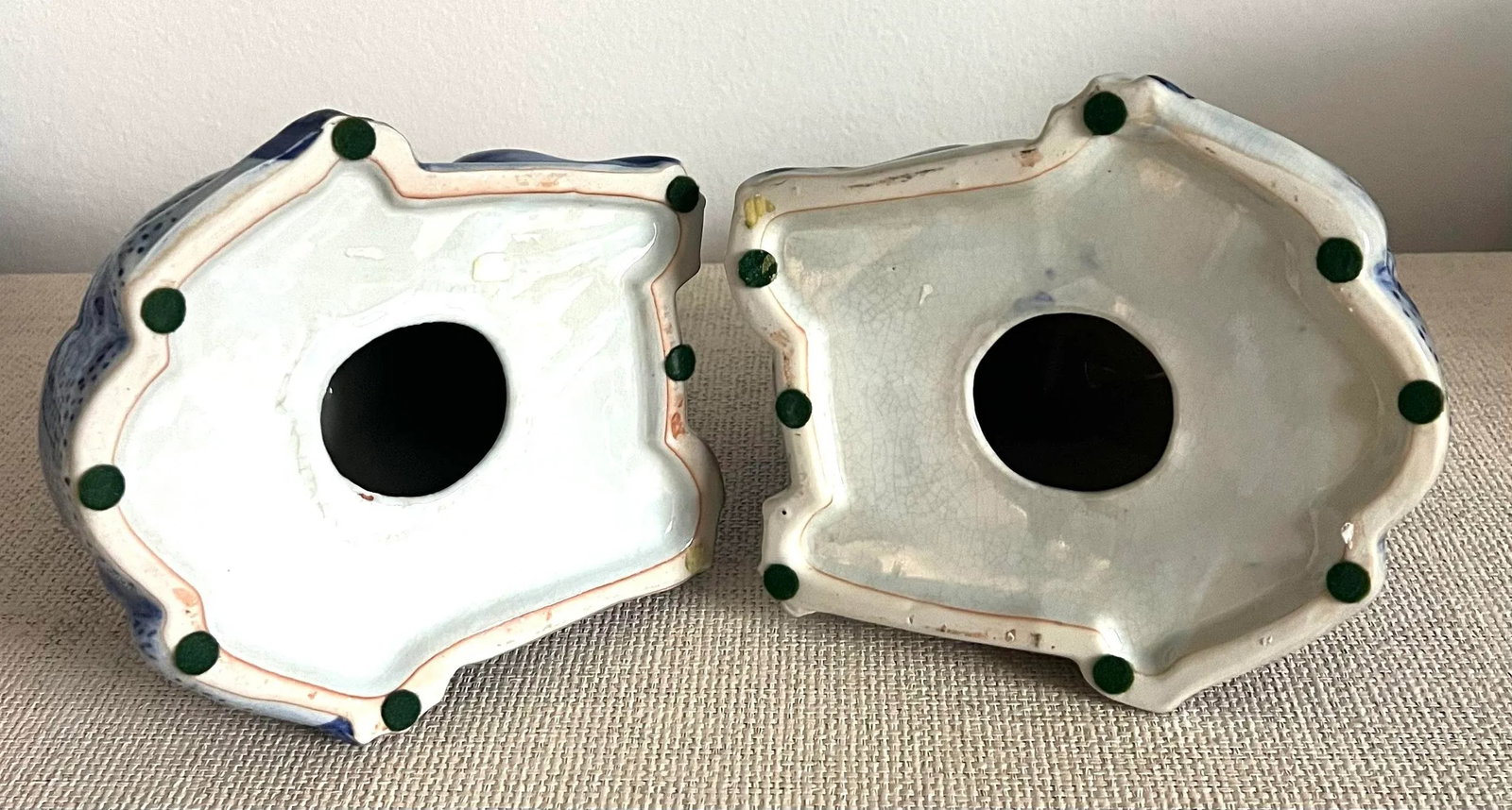 Blue and White Porcelain Frog Candle Stick Holders - A Pair - 10