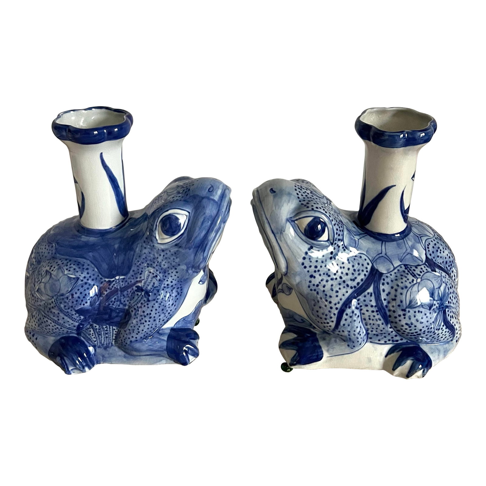 Blue and White Porcelain Frog Candle Stick Holders - A Pair (1 of 11)