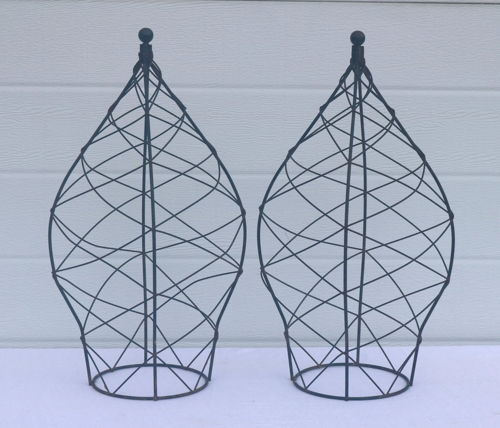 1950s Wrought Iron Garden Patina Topiaries / Plant Vining Flower Trellises - Set of 2 - 3