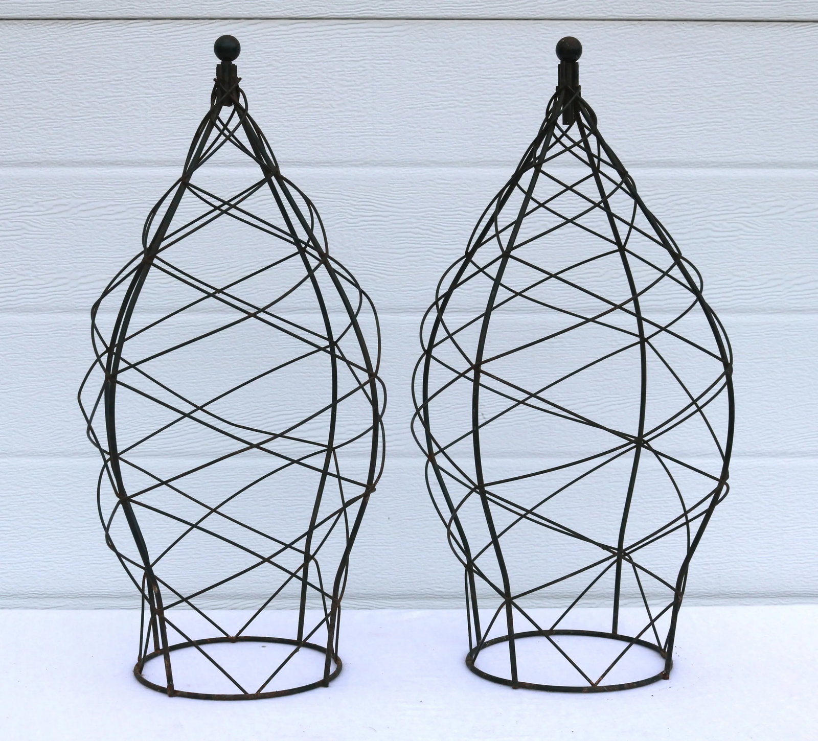 1950s Wrought Iron Garden Patina Topiaries / Plant Vining Flower Trellises - Set of 2 - 5